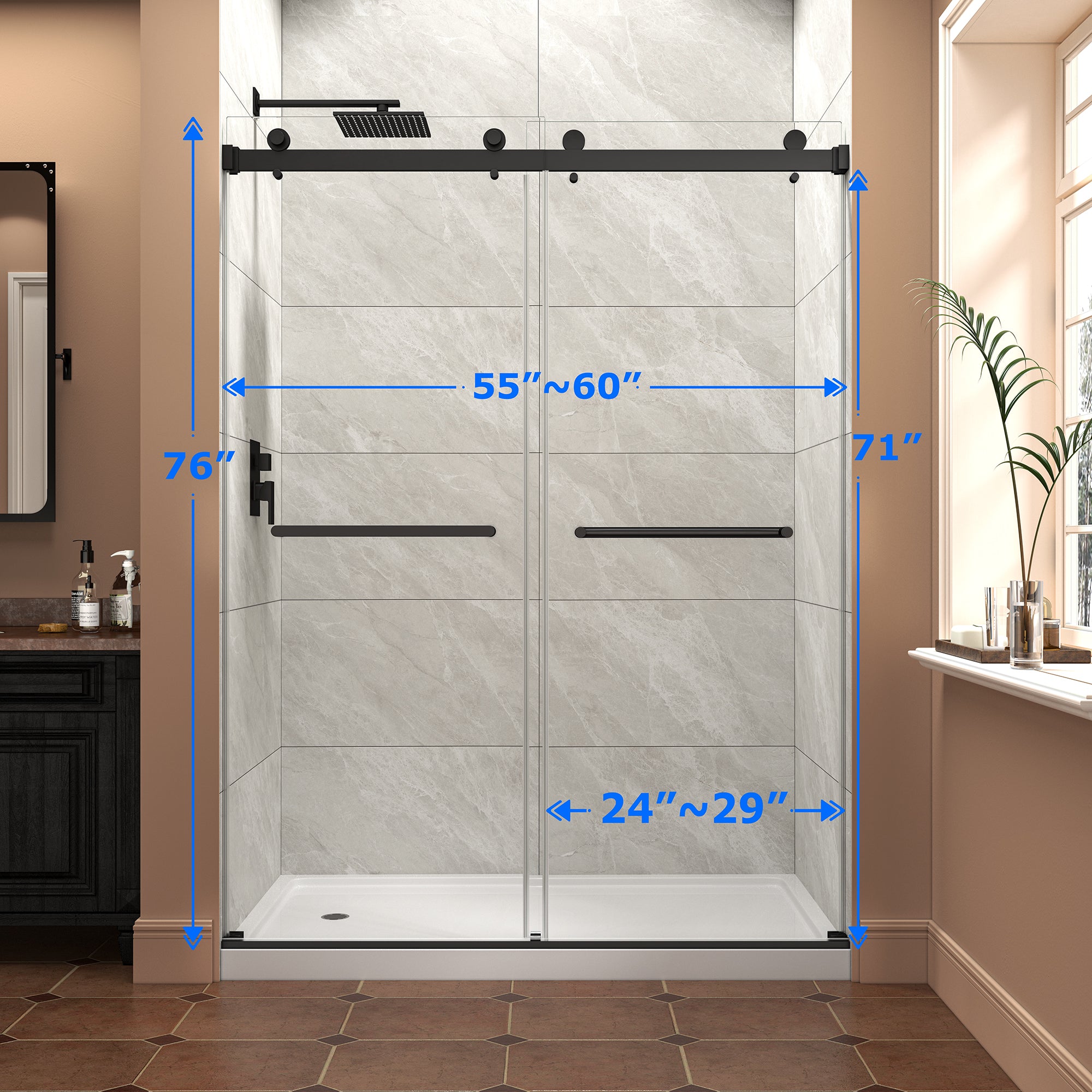 55-60" W x 76" H Frameless Bypass Shower Doors