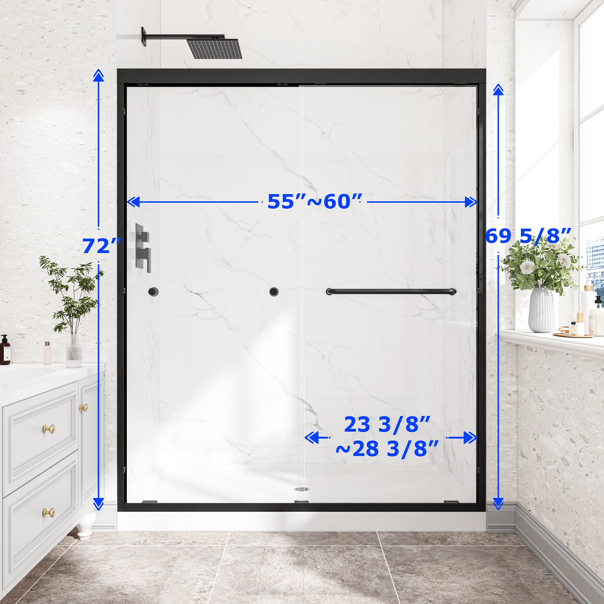 55-60" W x 76" H Double Bypass Sliding Shower Doors with Frame