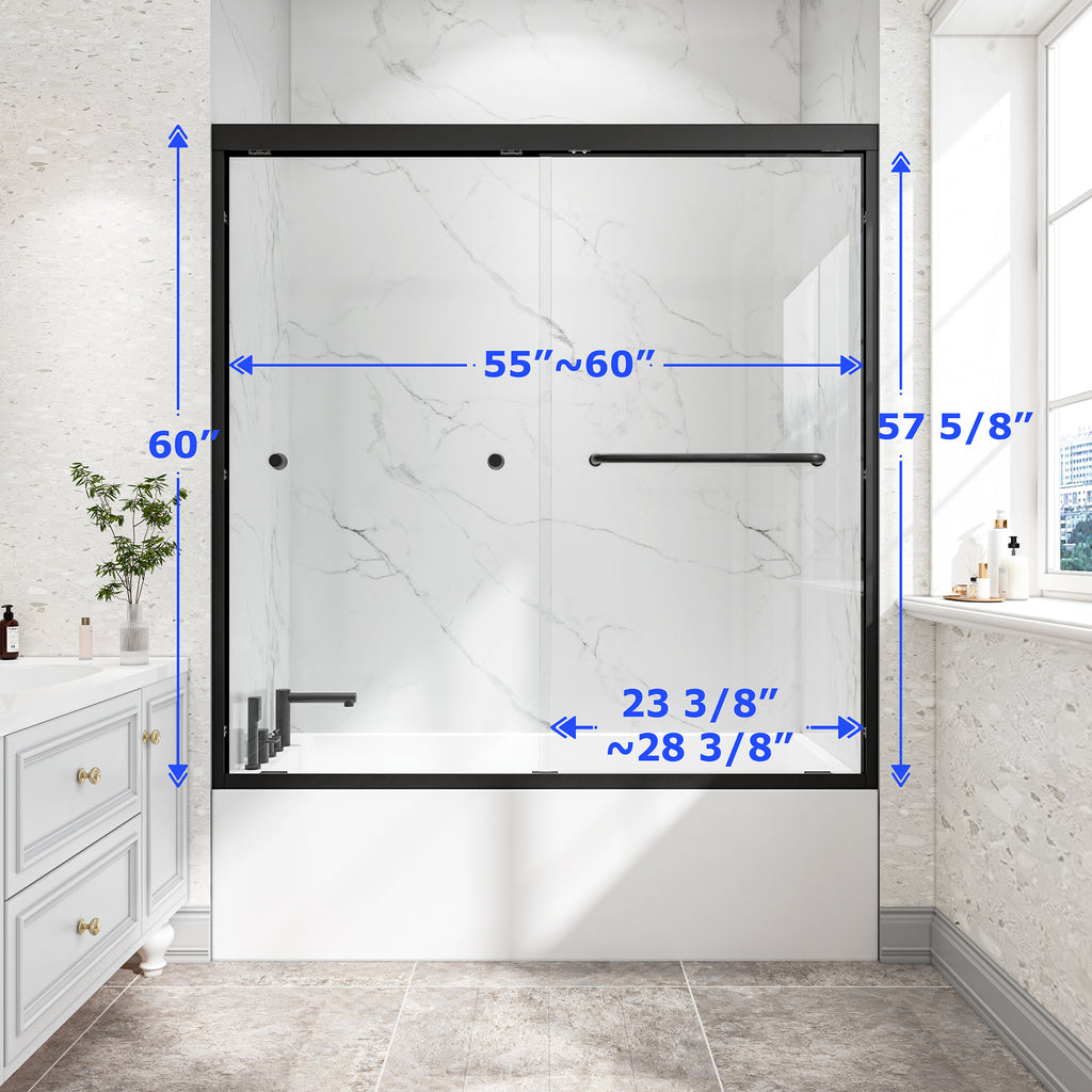 55-60"W x 60"H Bypass Bathtub Sliding Shower Door with Frame