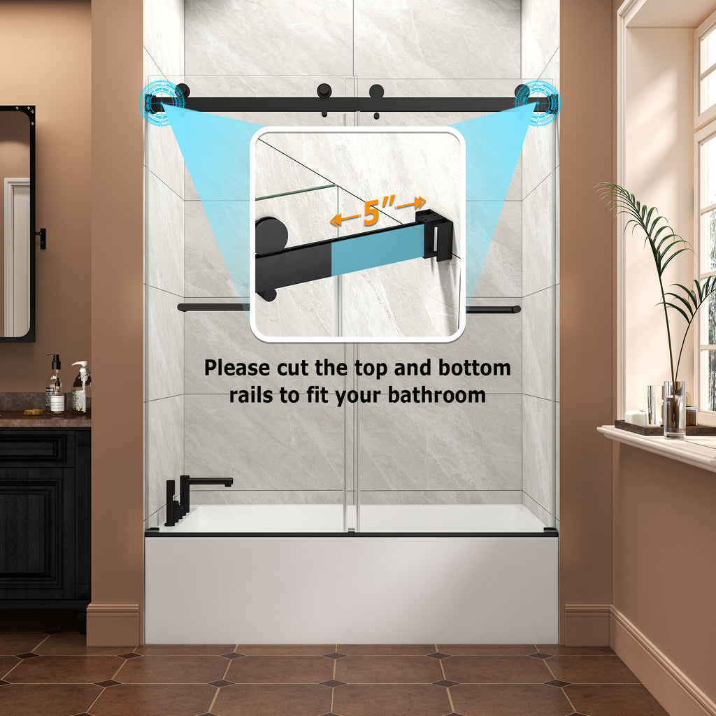 55-60" W x 60" H Frameless Bypass Sliding Shower Door for Bathtub