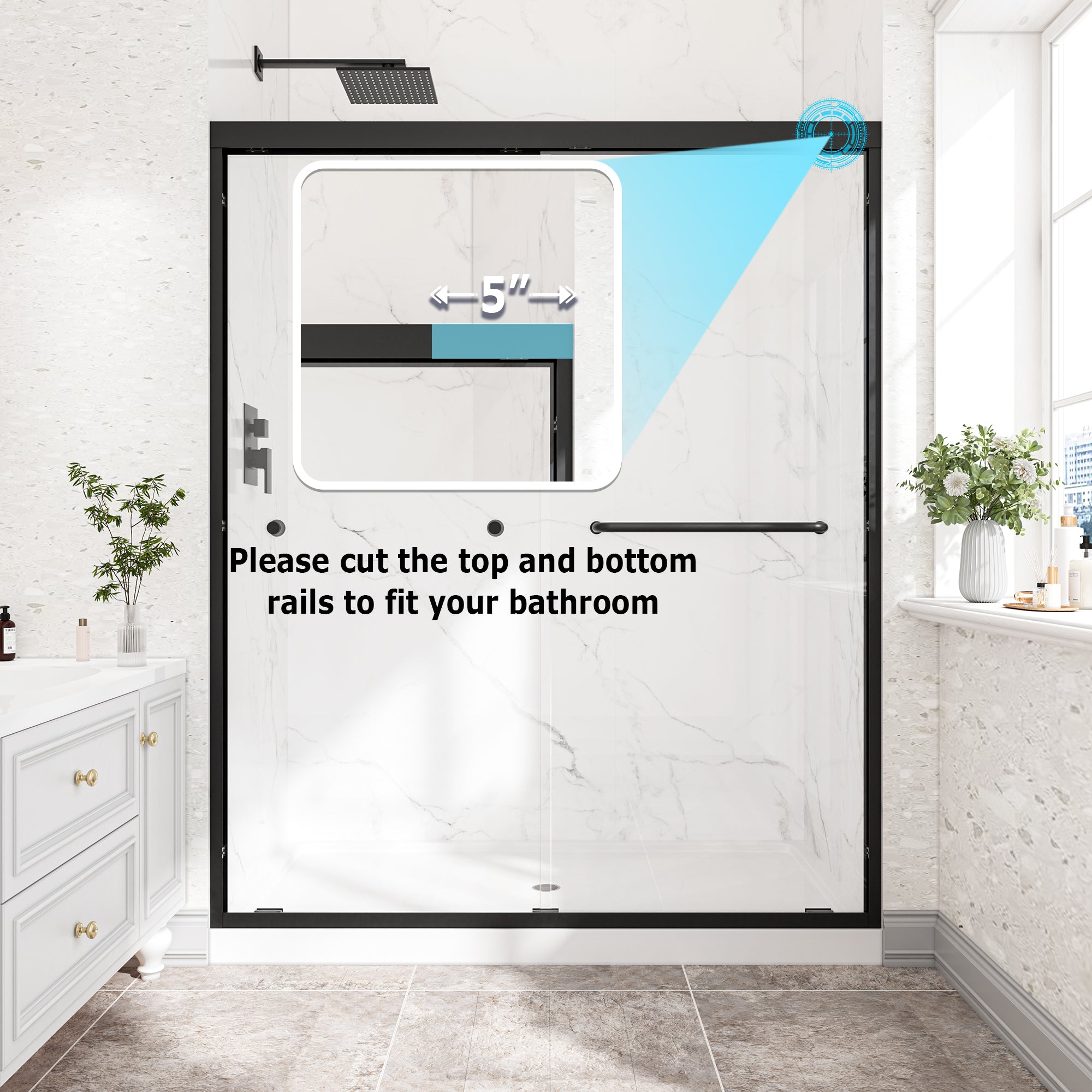 55-60" W x 76" H Double Bypass Sliding Shower Doors with Frame