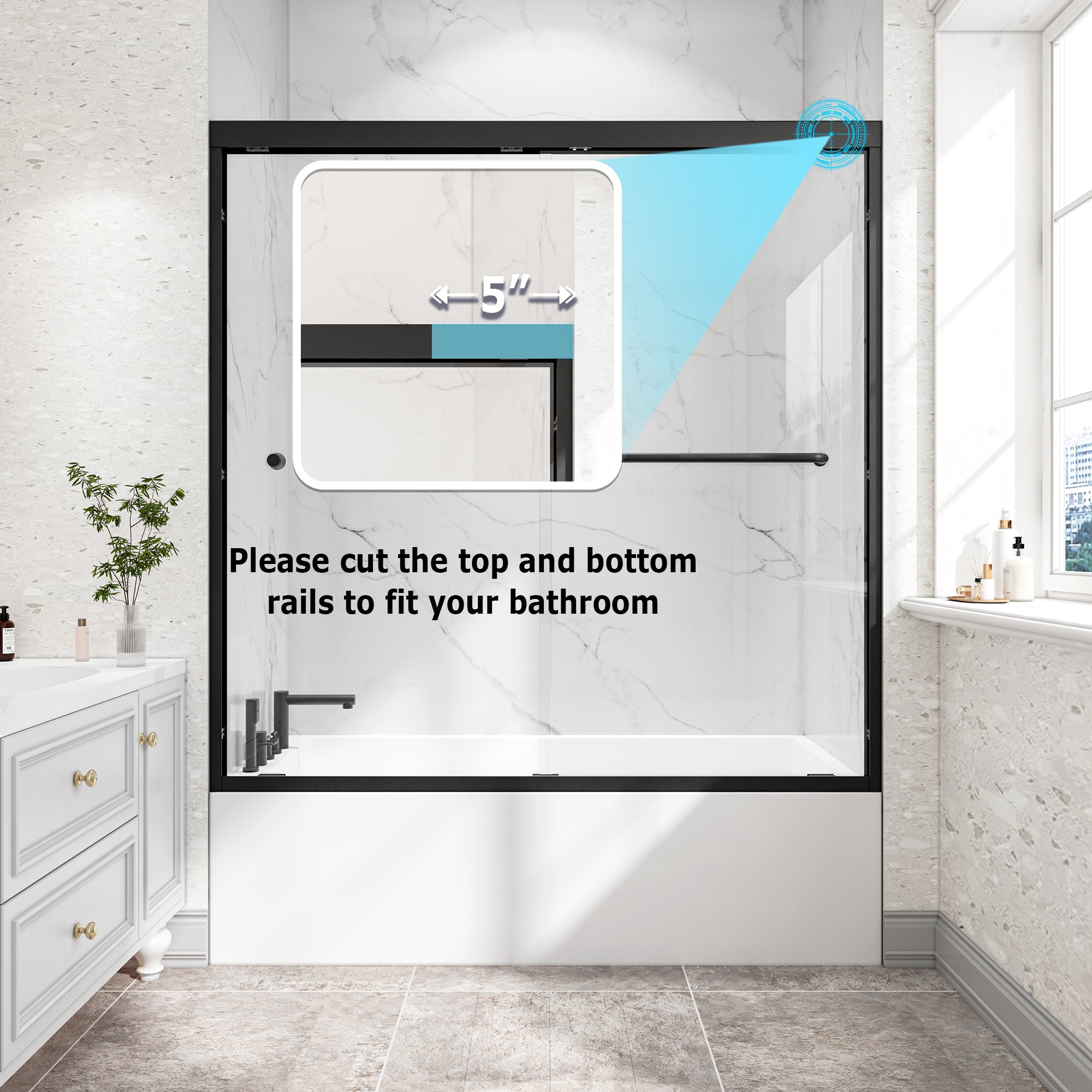 55-60"W x 60"H Bypass Bathtub Sliding Shower Door with Frame