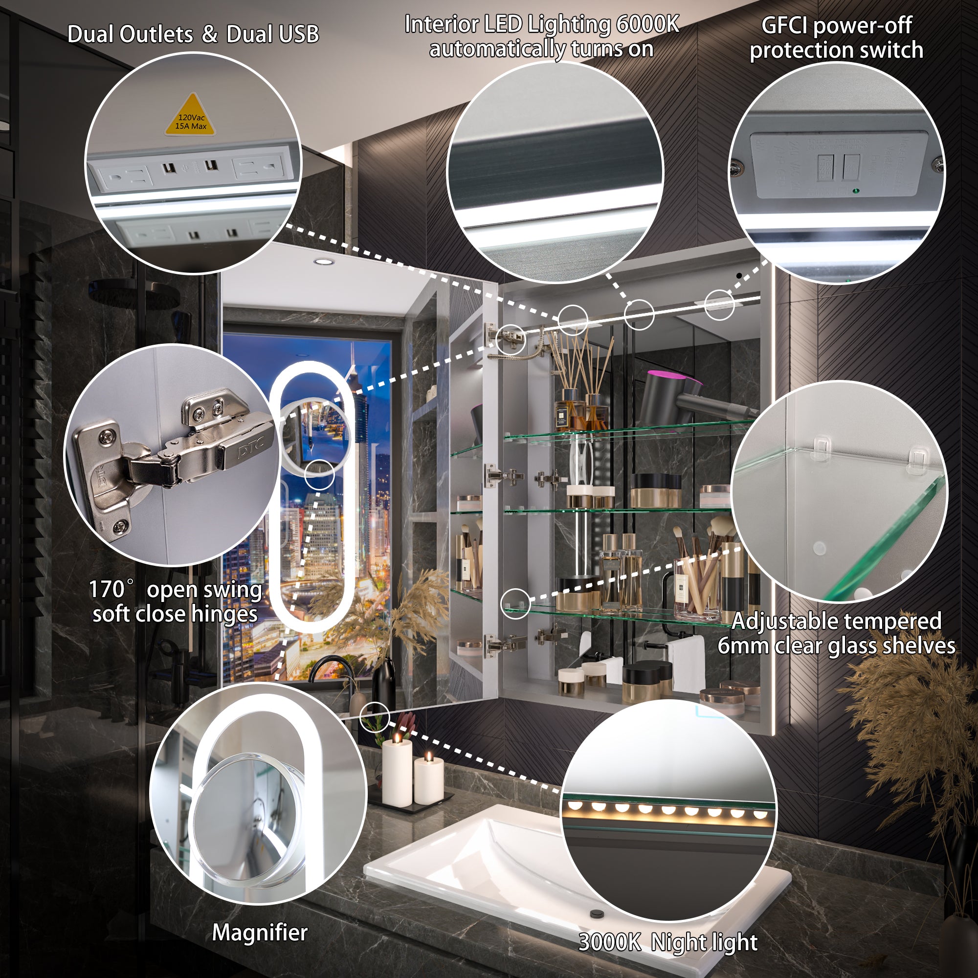 24x36 LED Medicine Cabinet Left Opening