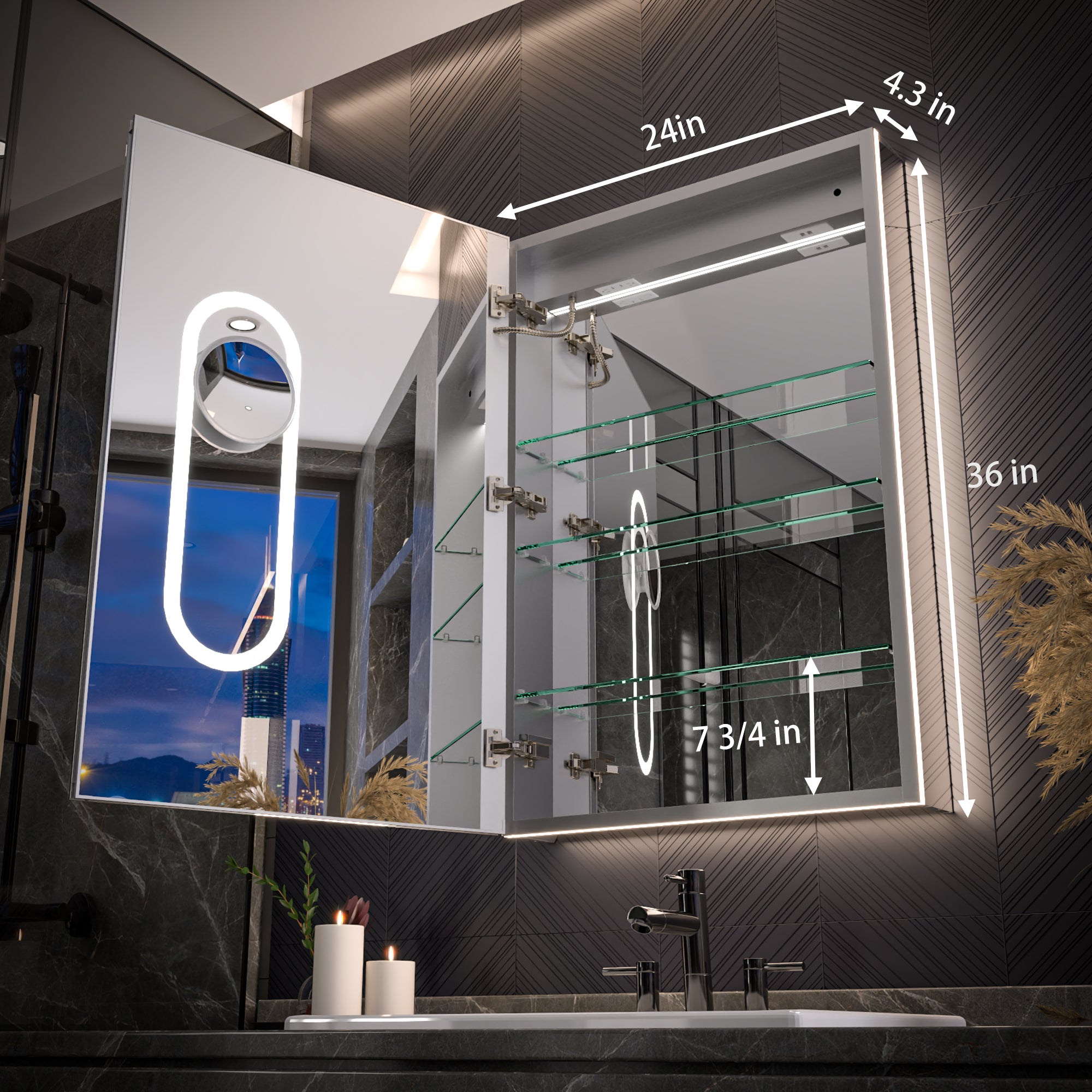 24x36 LED Medicine Cabinet Left Opening