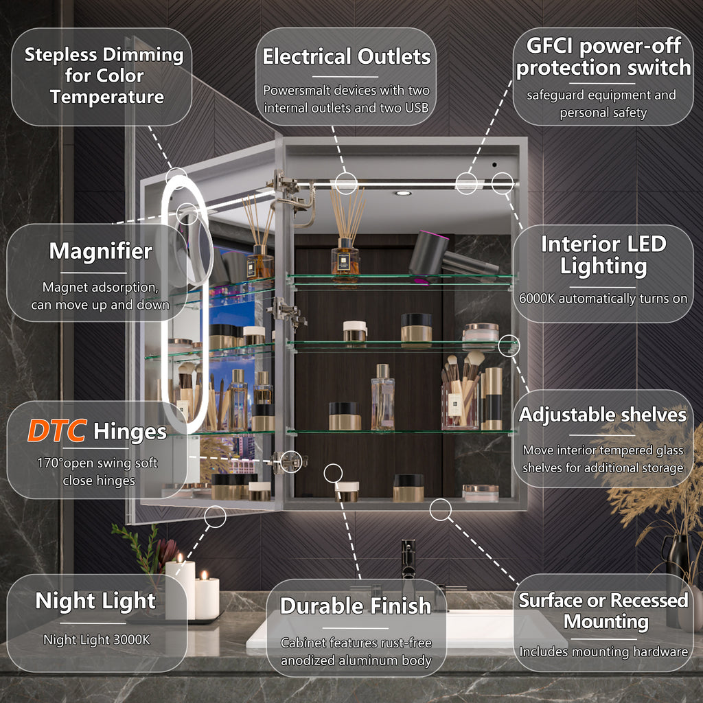 24x36 LED Medicine Cabinet Left Opening