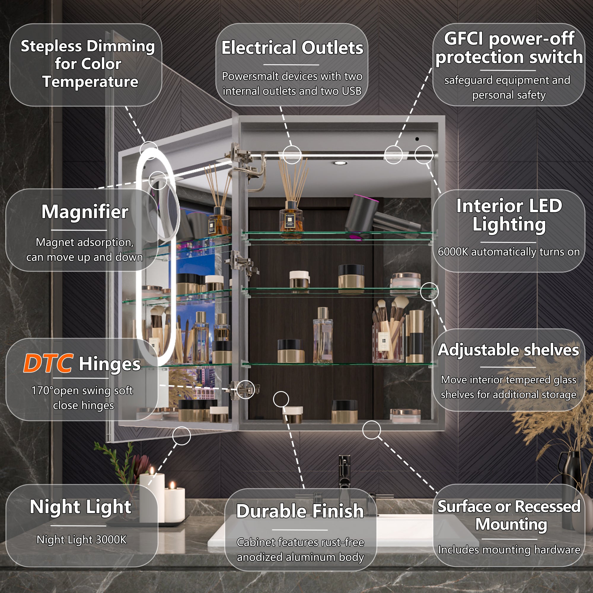 24x36 LED Medicine Cabinet Left Opening