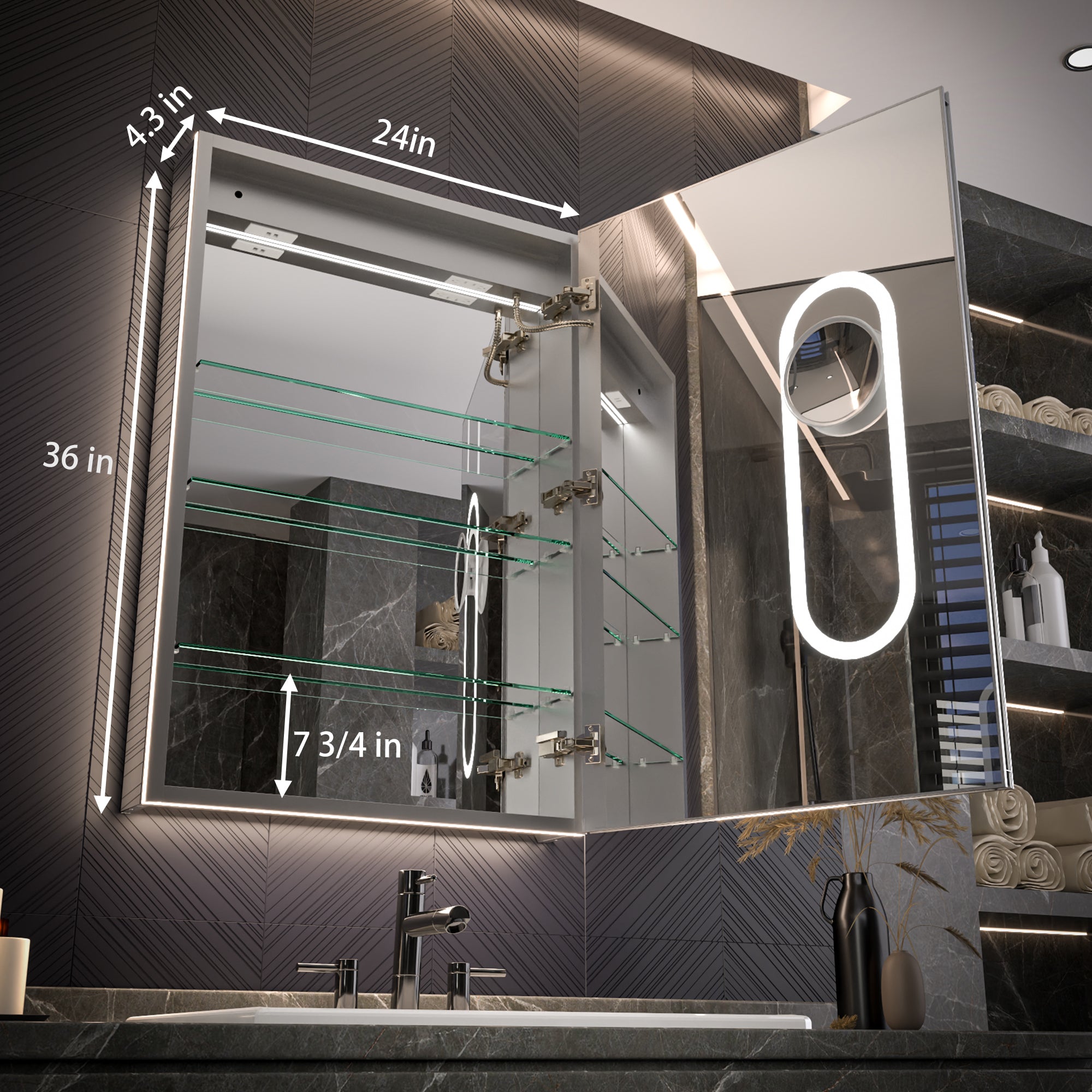 24x36 LED Medicine Cabinet Right Opening