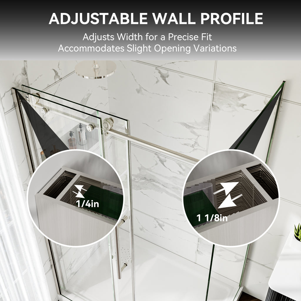 44-48"W x 32"D x 72"H Nickel Frameless Shower Enclosure