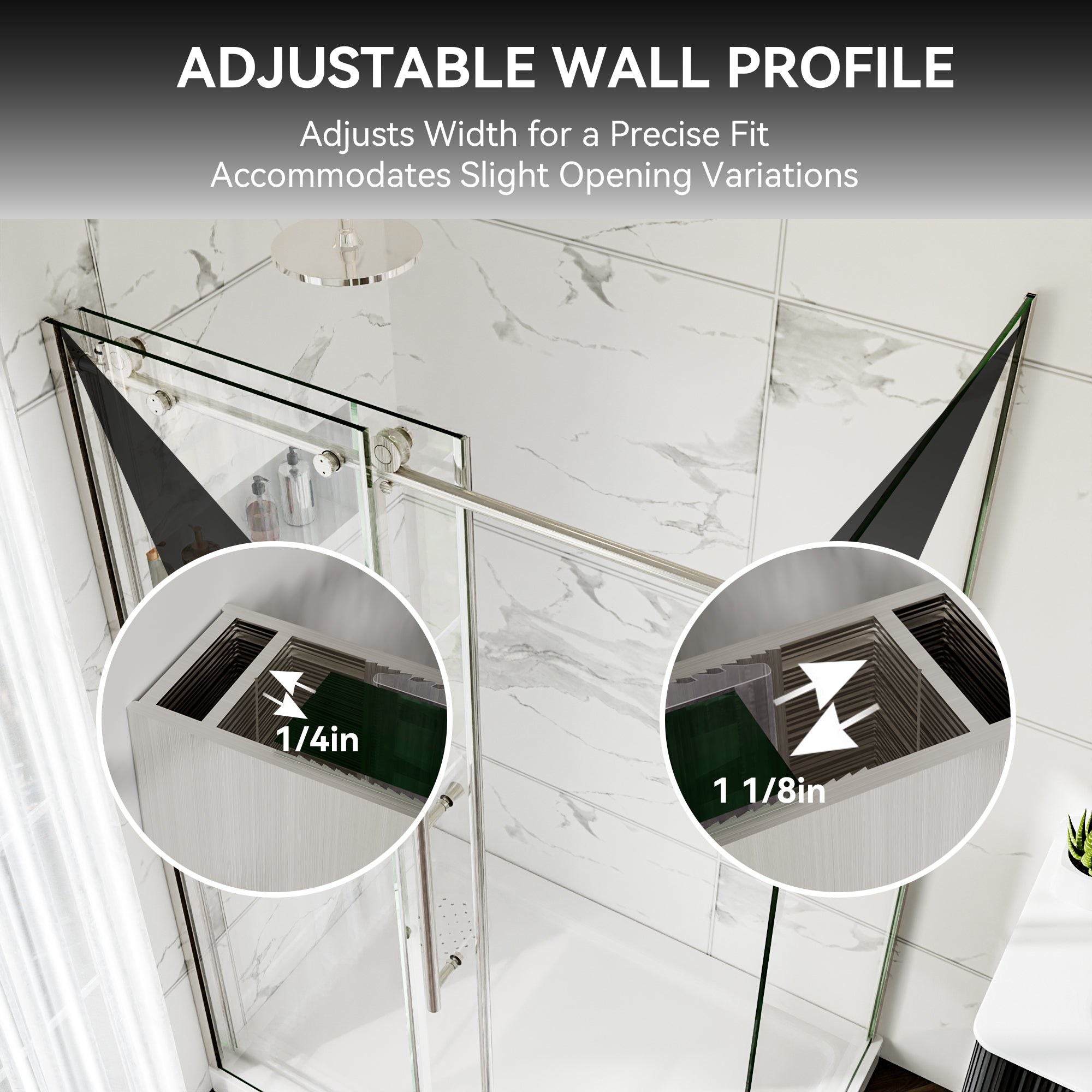 44-48"W x 32"D x 72"H Nickel Frameless Shower Enclosure