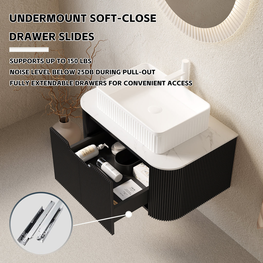 Floating Bathroom Vanity with White Rectangular Ceramic Basin