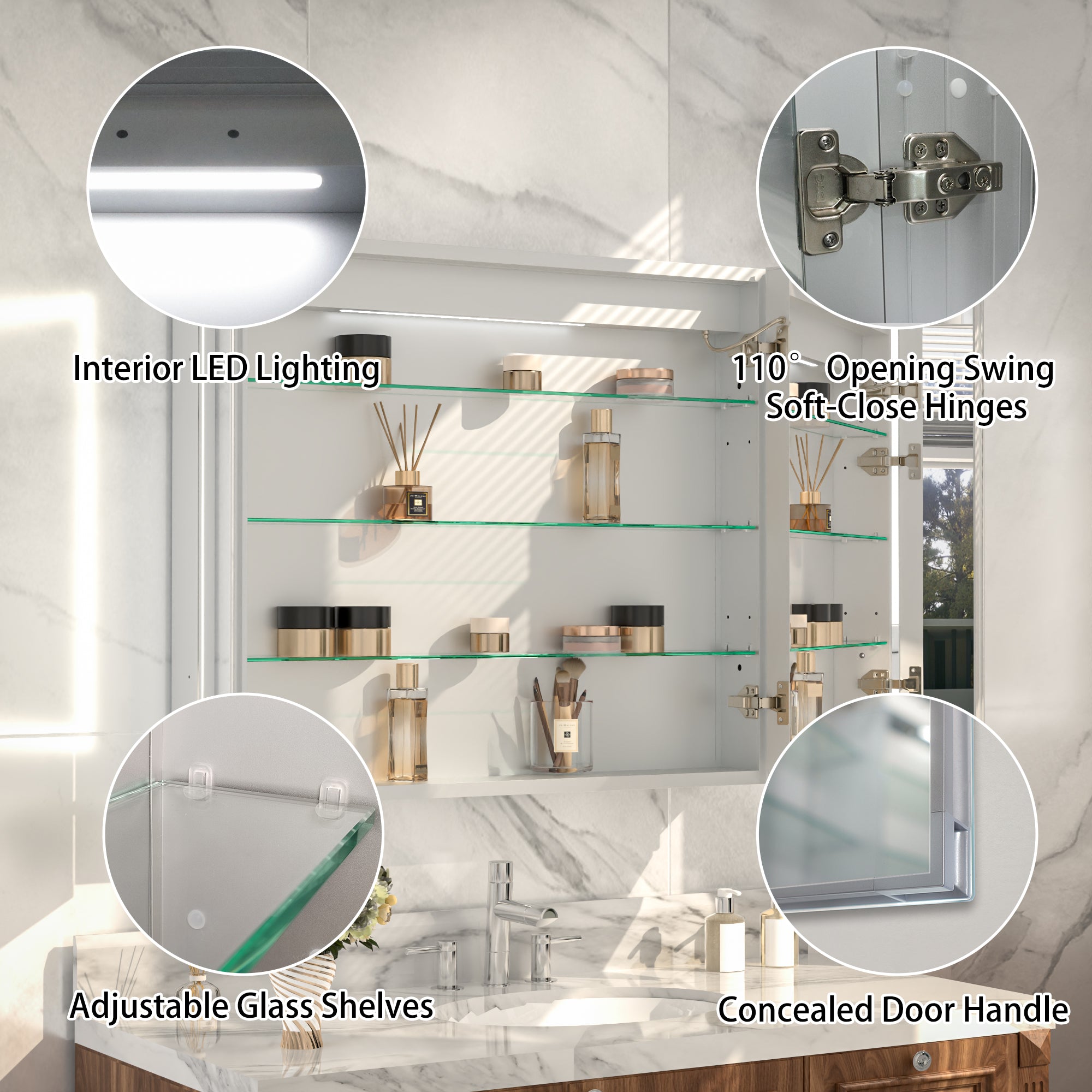 30x36 LED Medicine Mirror Cabinet with Mirror