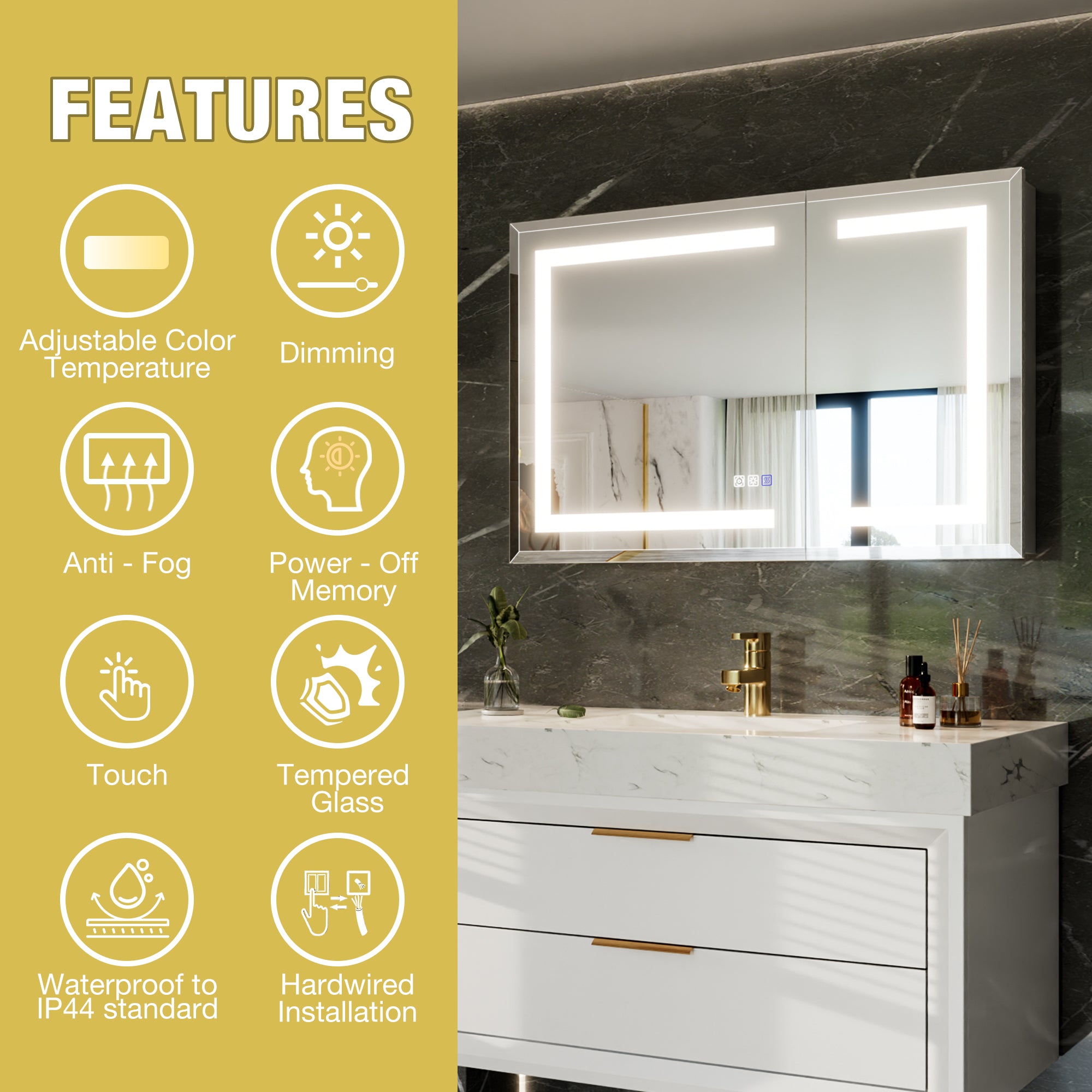 36"W x24"H Lighted Medicine Cabinet