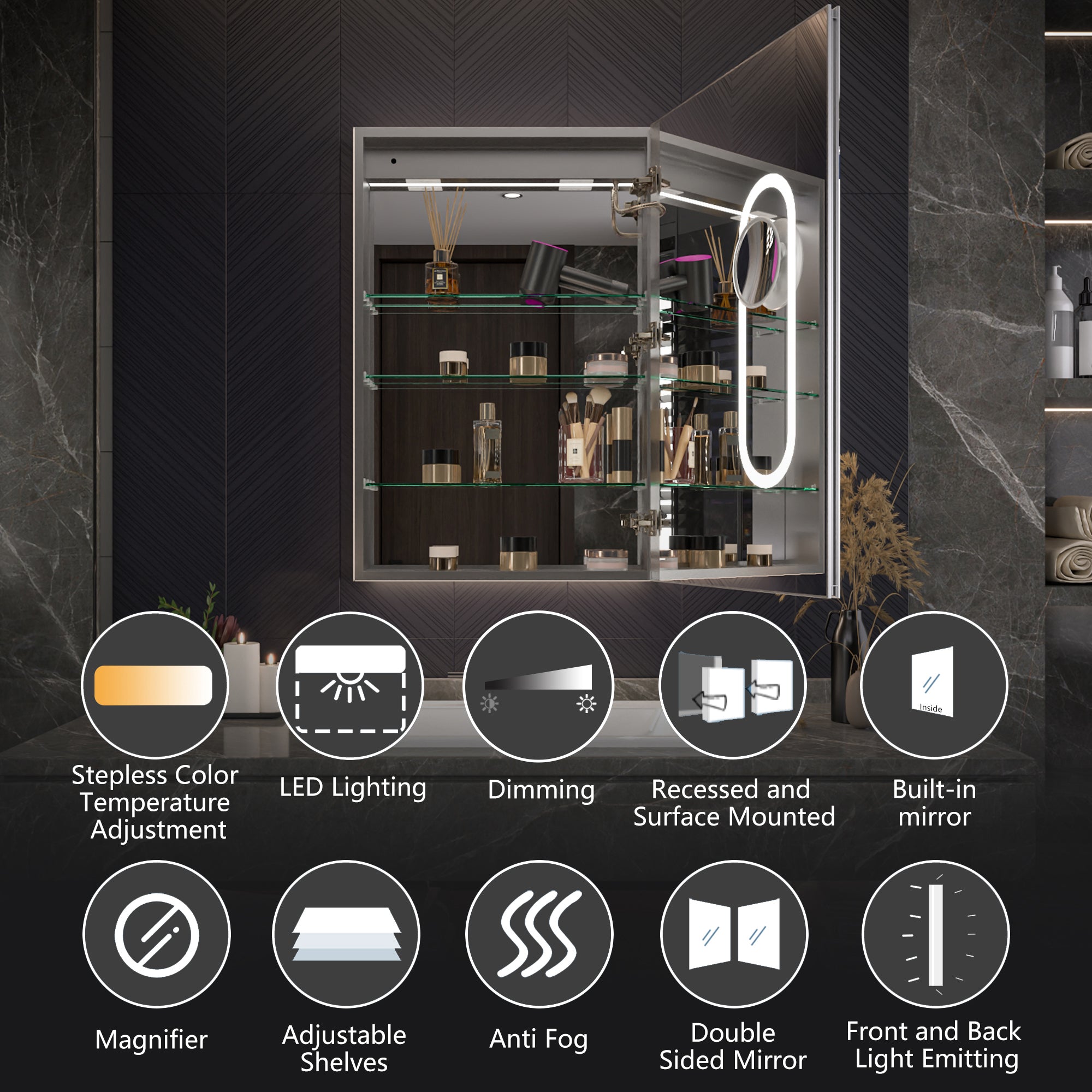 24x36 LED Medicine Cabinet Right Opening