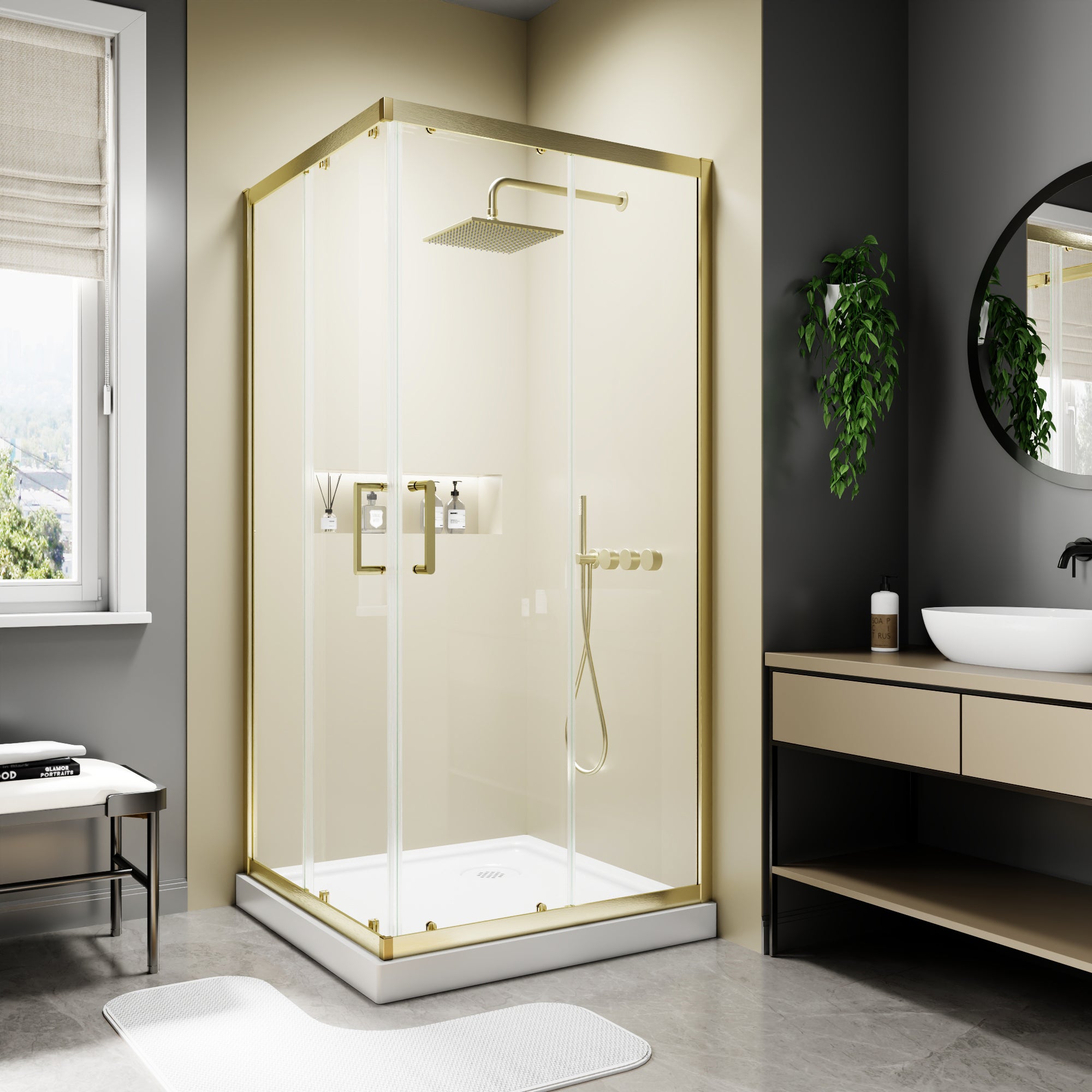 36"W x 36"D x 71"H Coner Shower Enclosure with Frame