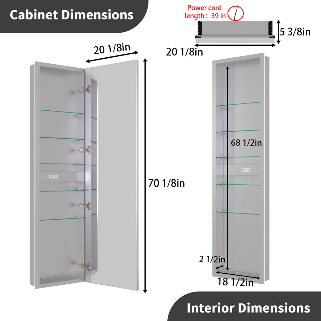 20 X 70 Full Body Lighted Medicine Cabinet with Mirror