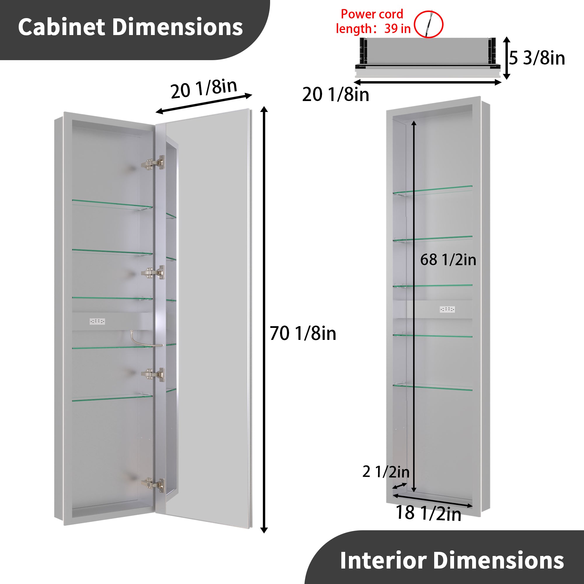 20 X 70 Full Body Lighted Medicine Cabinet with Mirror