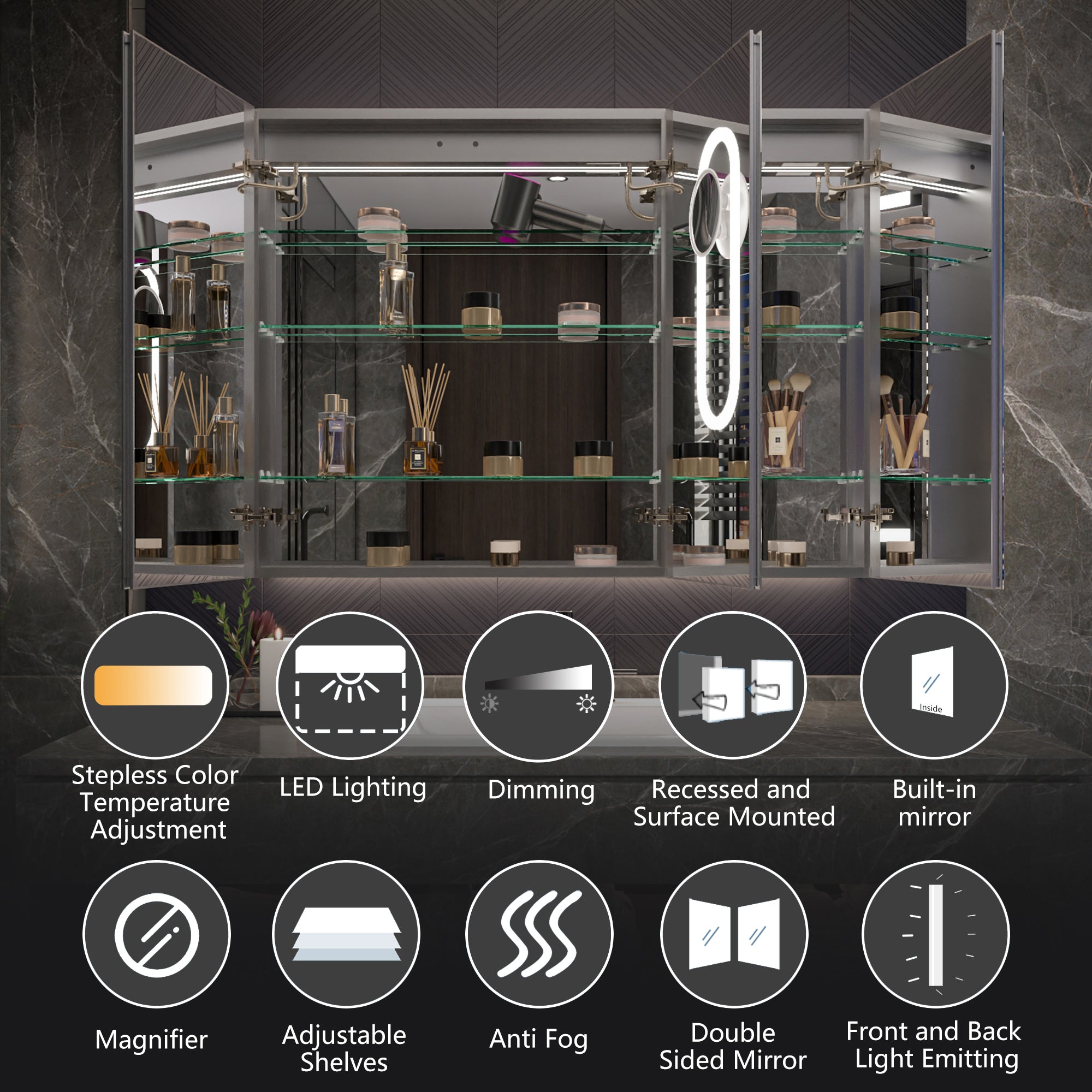 48x36 Lighted Medicine Cabinet with Mirror