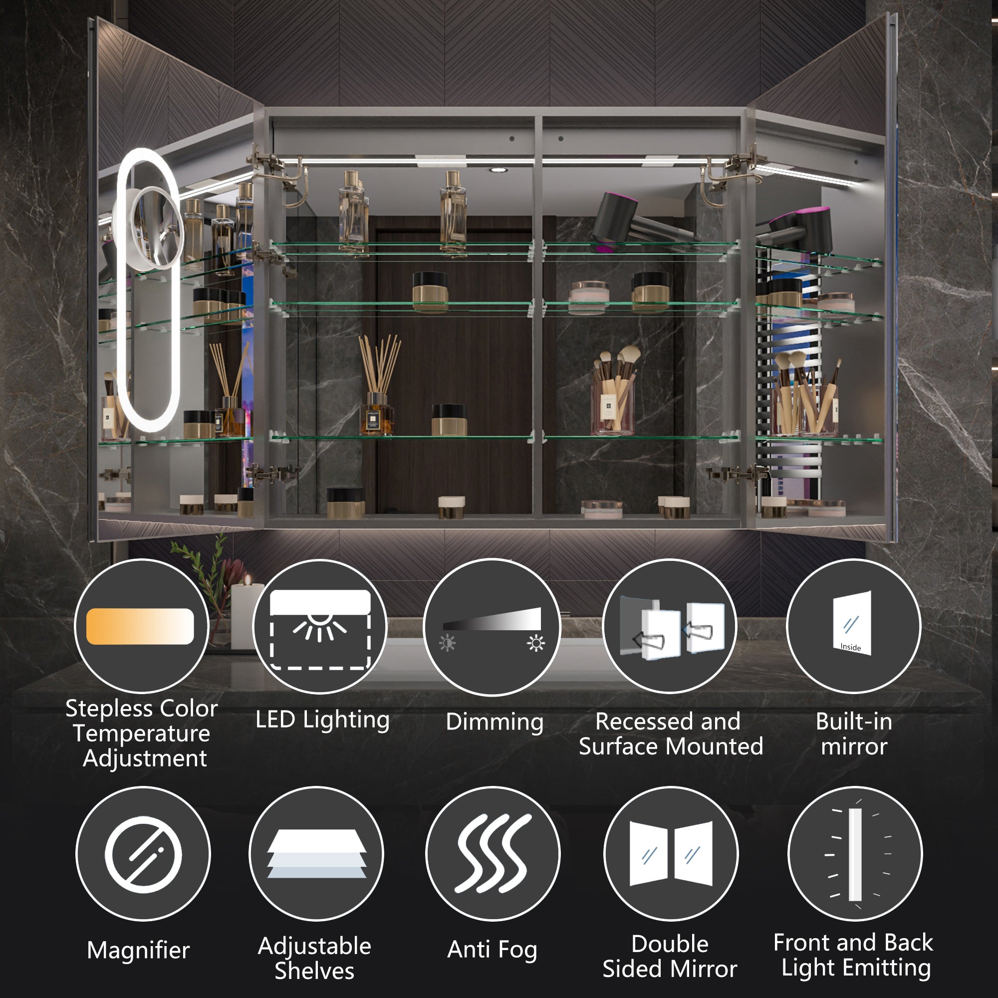 42x36 Lighted Medicine Cabinet with Mirror