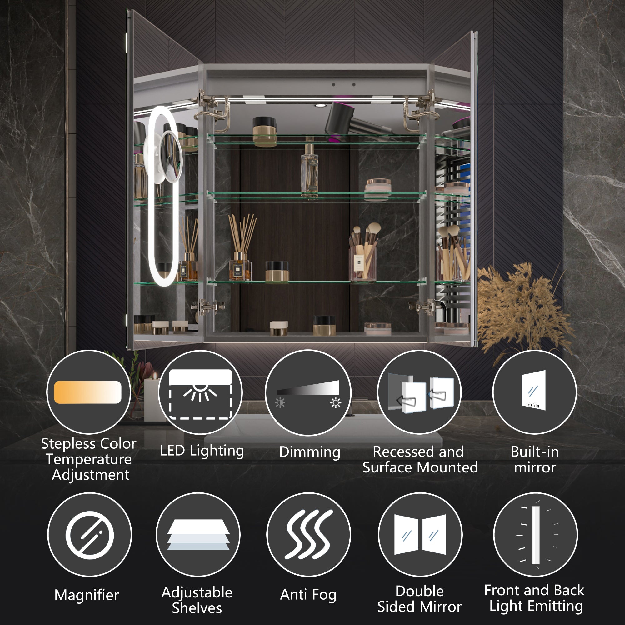 30x36 Lighted Medicine Cabinet with Mirror