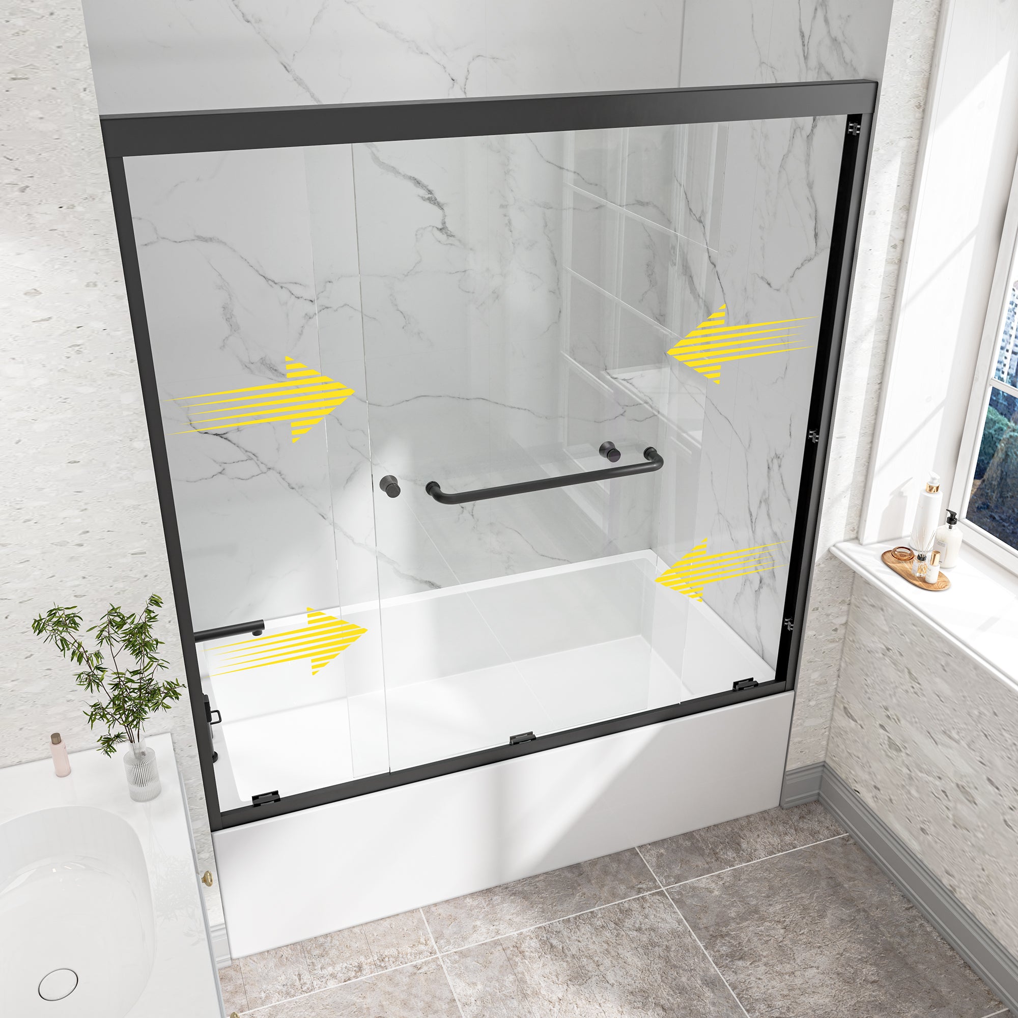 55-60"W x 60"H Bypass Bathtub Sliding Shower Door with Frame