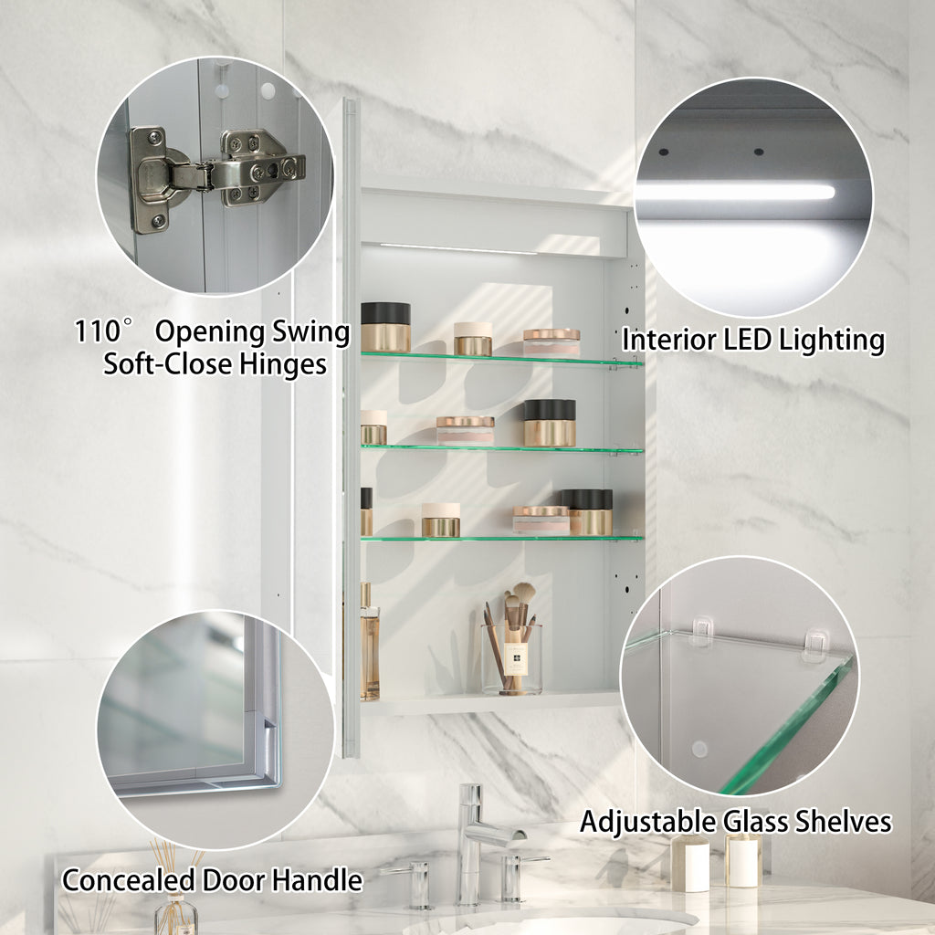 30x24 LED Medicine Mirror Cabinet with Mirror