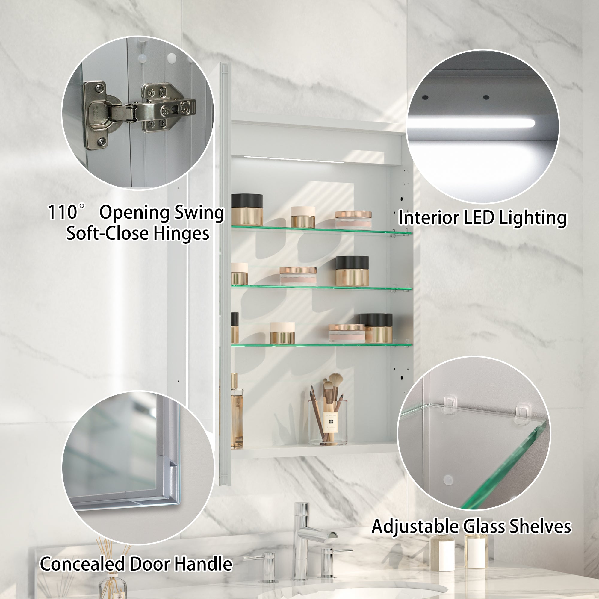 30x24 LED Medicine Mirror Cabinet with Mirror