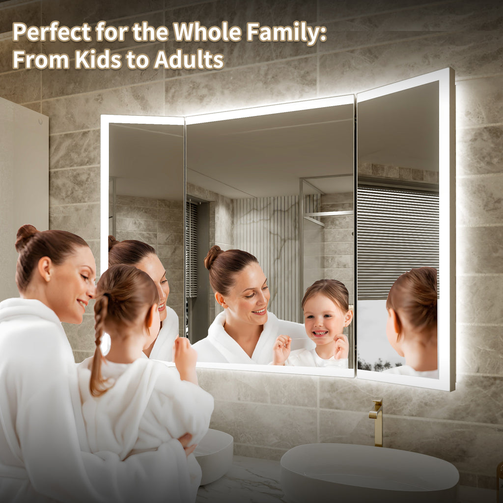 3-Panel Foldable Bathroom LED Mirror with Magnifier