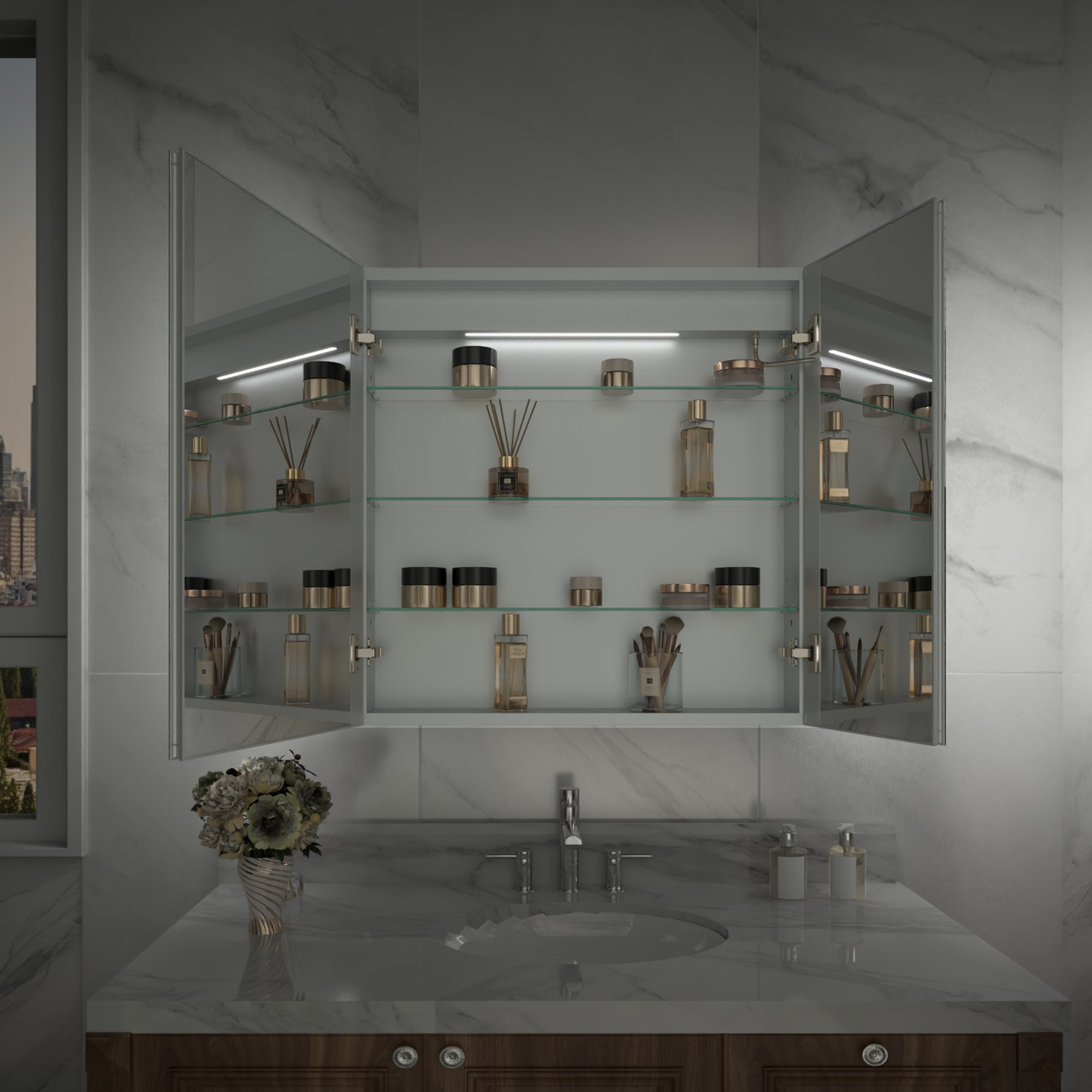 30x30 LED Medicine Mirror Cabinet with Mirror