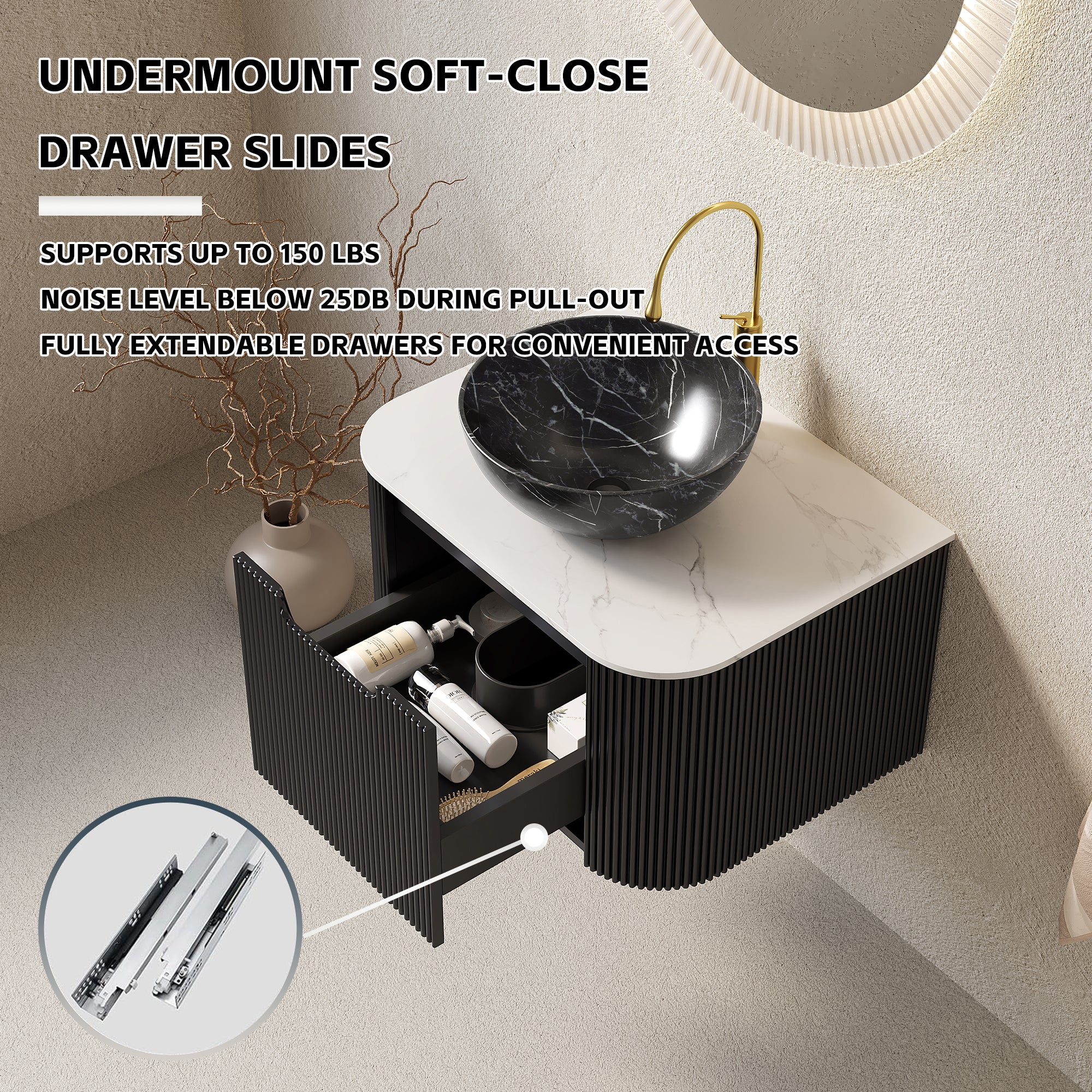 Floating Bathroom Vanity with Bowl Ceramic Basin