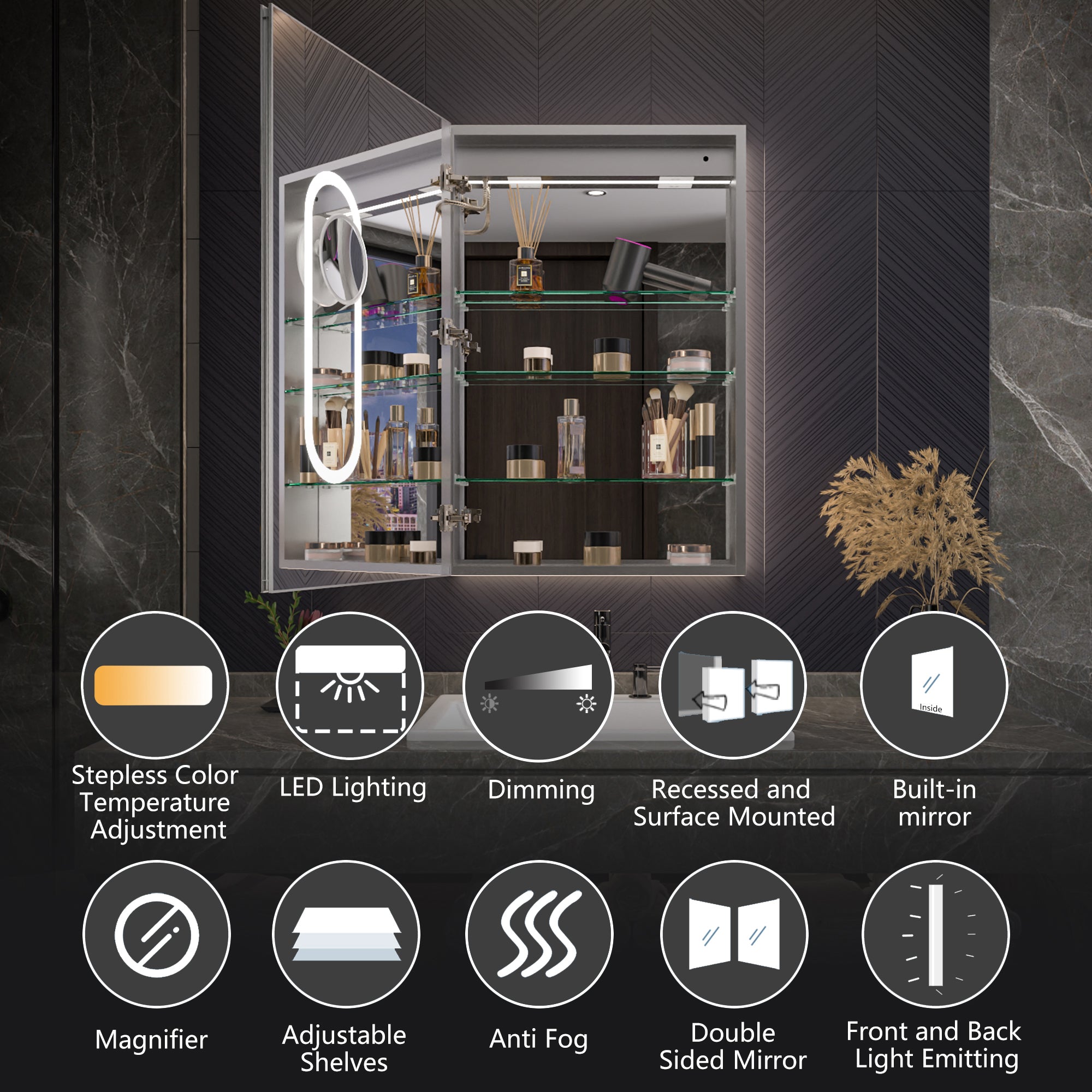 24x36 LED Medicine Cabinet Left Opening