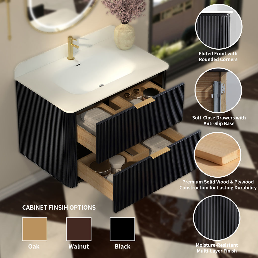 30-Inch Black Floating Bathroom Vanity with Sink