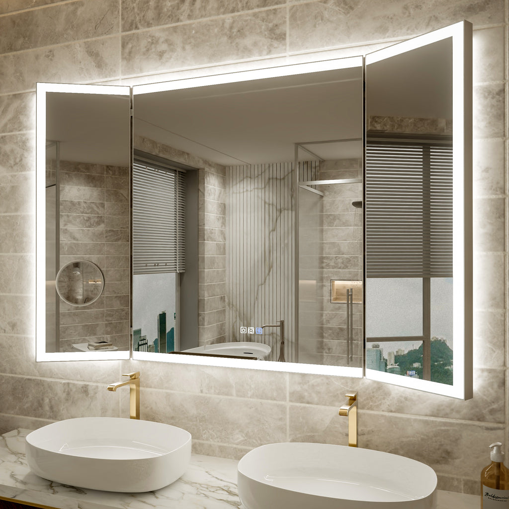 54x36 Lighting Trifold Bathroom Mirror with Magnifier