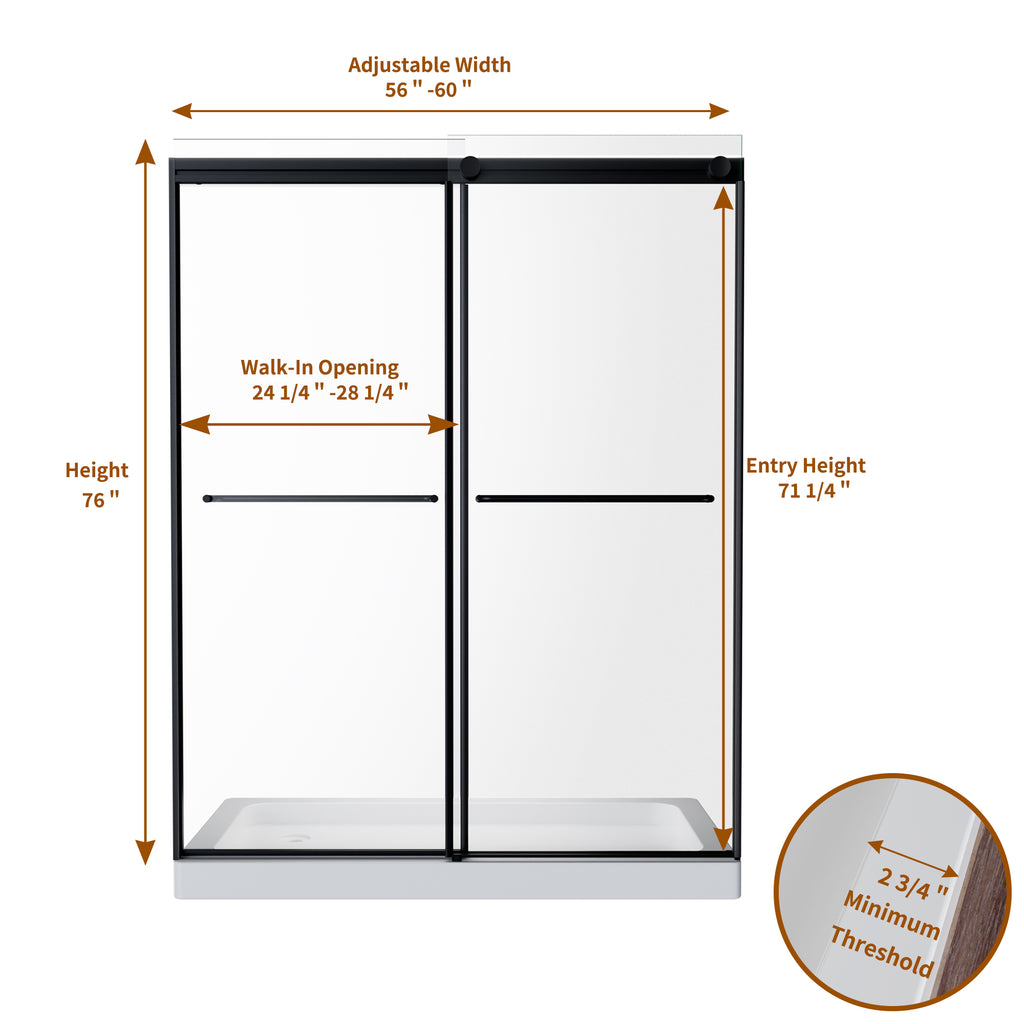 56-60"W x 76"H Glass Shower Doors for Walk in Shower