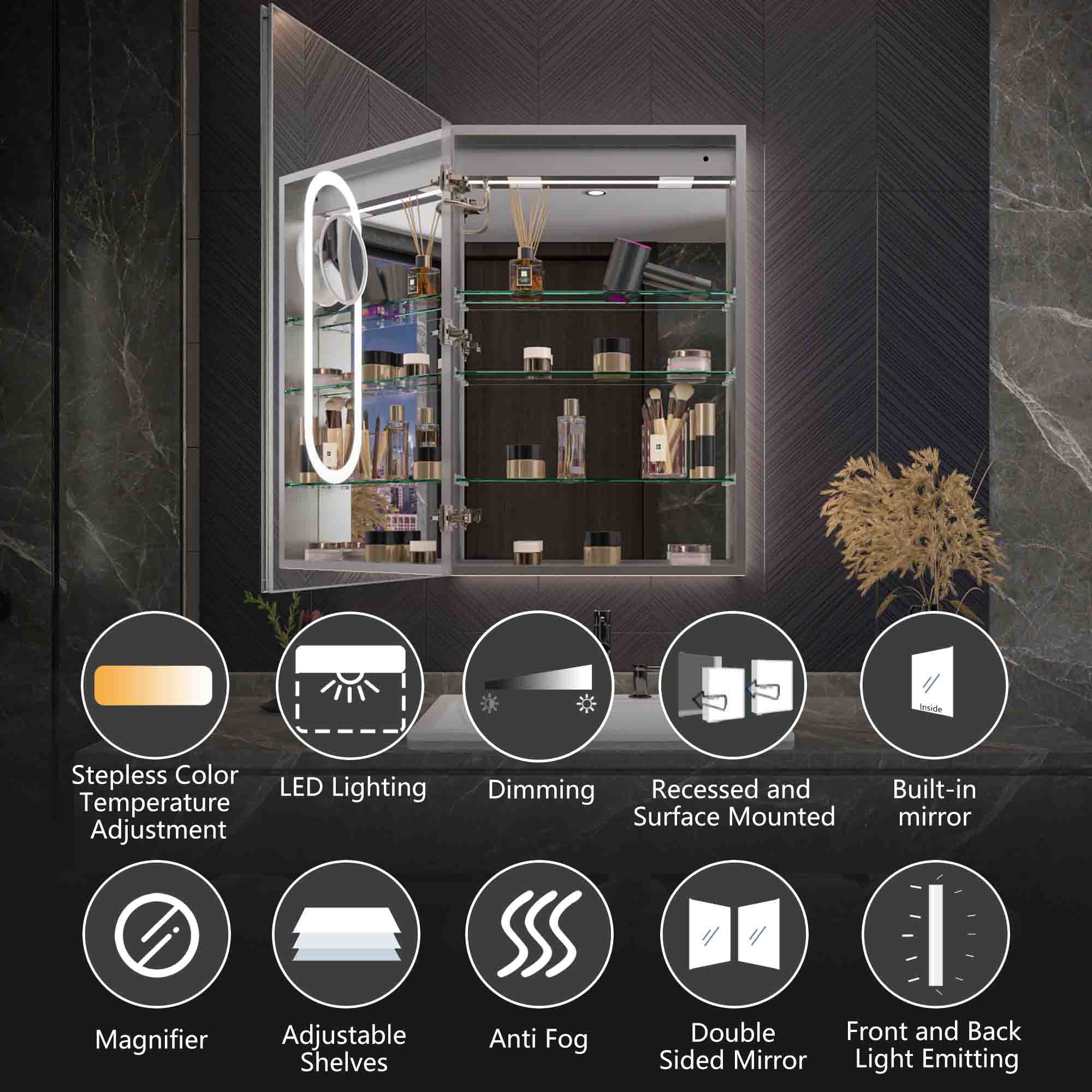 LED Smart Medicine Cabinet with Mirror