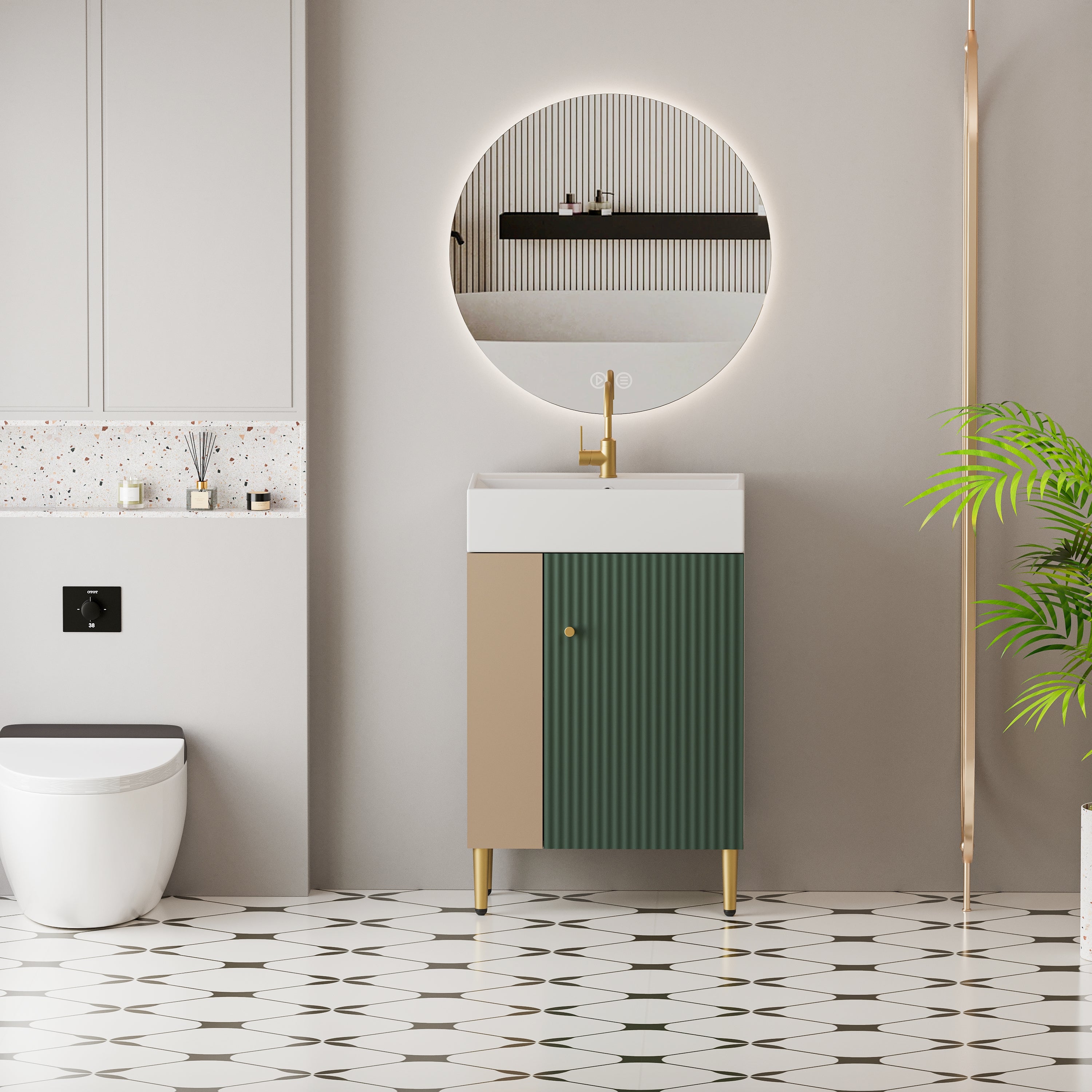 21.6" Green Small Freestanding Vanity with Sink-RIght Handed Open
