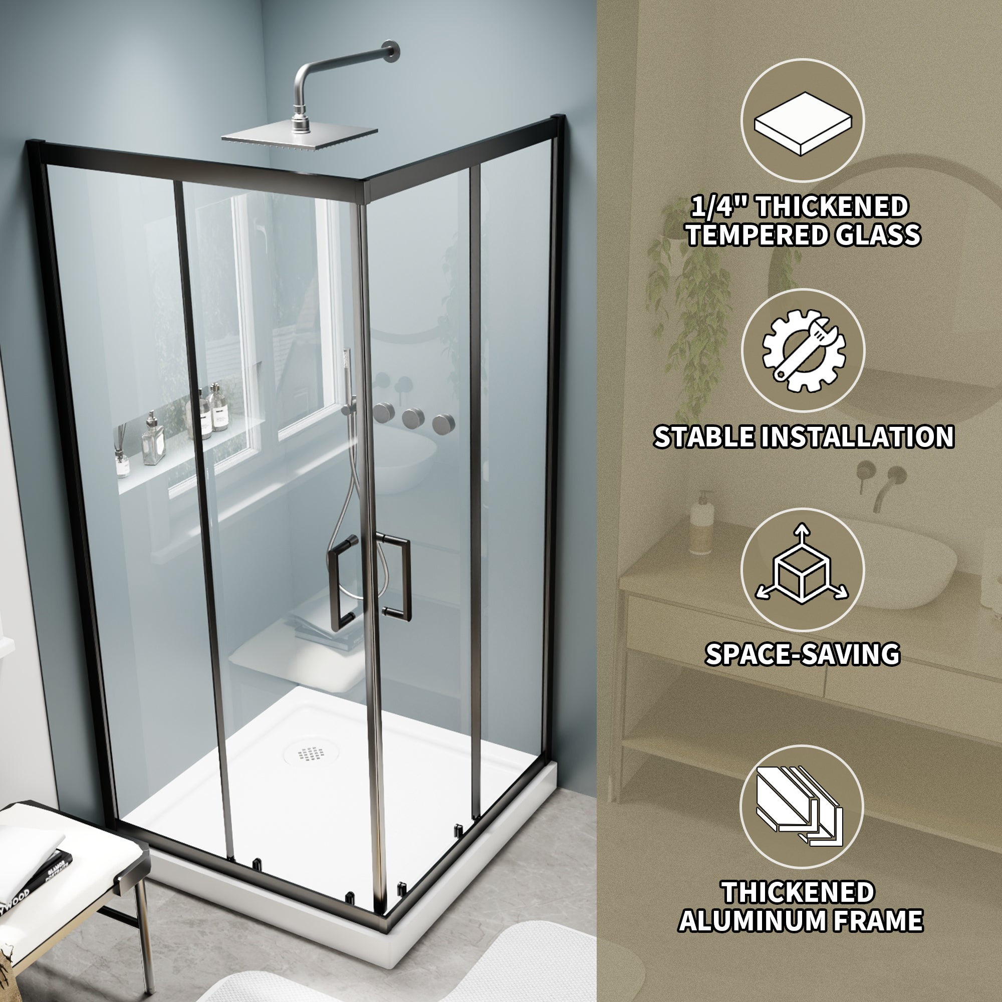 36"W x 36"D x 71"H Coner Shower Enclosure with Frame