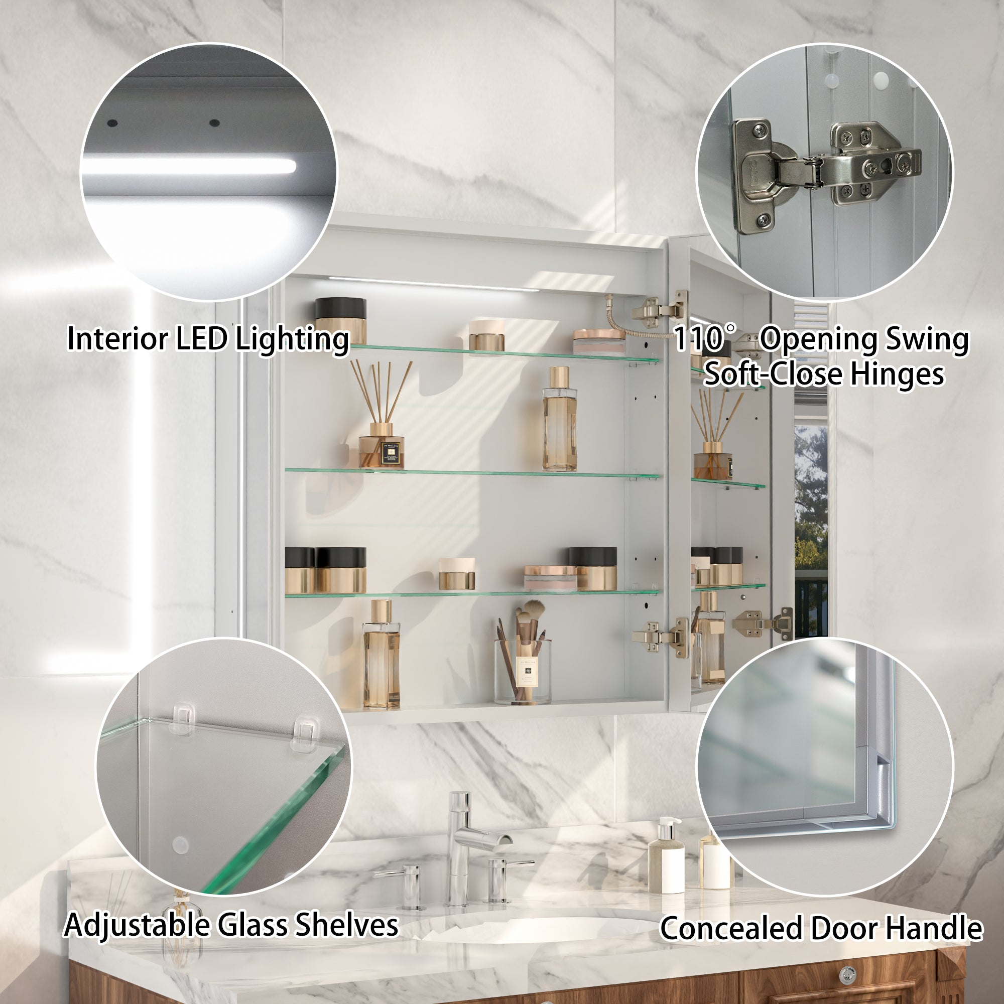 30x30 LED Medicine Mirror Cabinet with Mirror