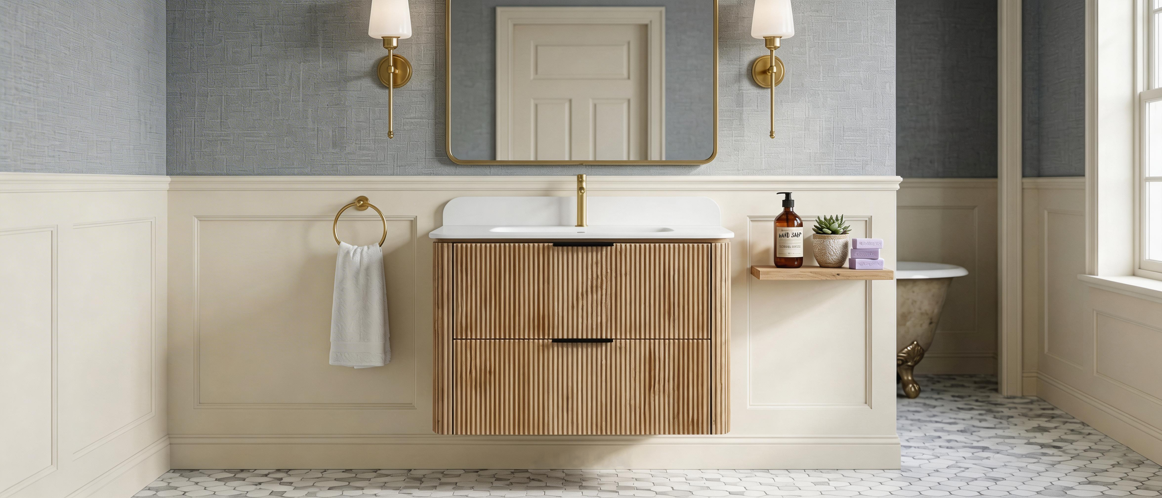 30-Inch Oak Floating Bathroom Vanity with Sink