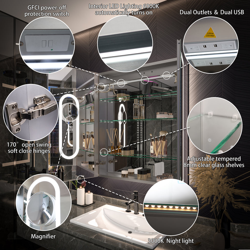 30x36 Lighted Medicine Cabinet with Mirror