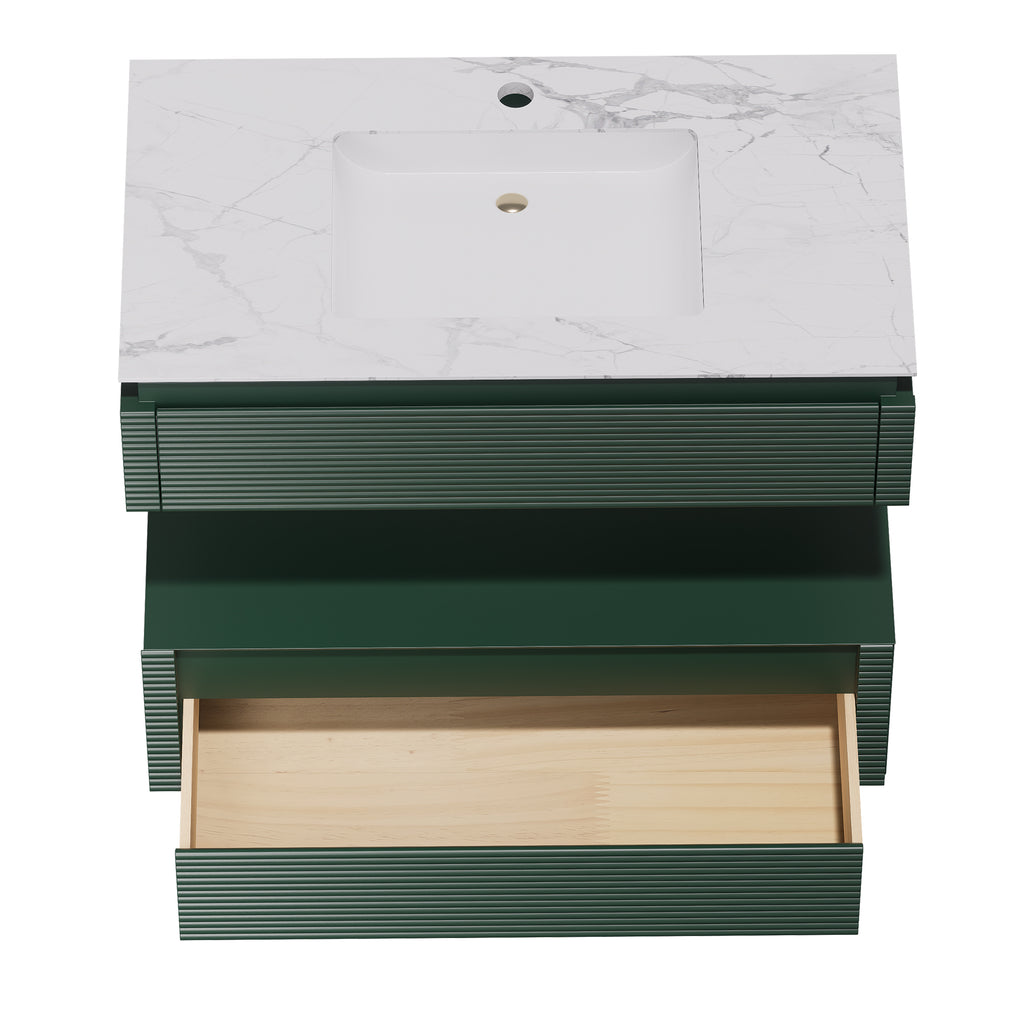 36 Inches Green Floating Bathroom Vanity with One Sink, Wall Mounted Double Layer
