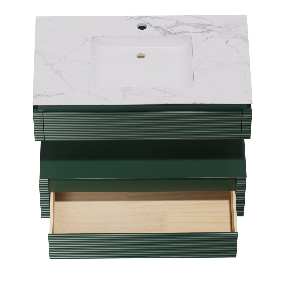 36 Inches Green Floating Bathroom Vanity with One Sink, Wall Mounted Double Layer