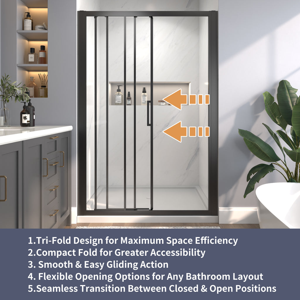 44-48"W x 70"H Trifold Sliding Shower Door