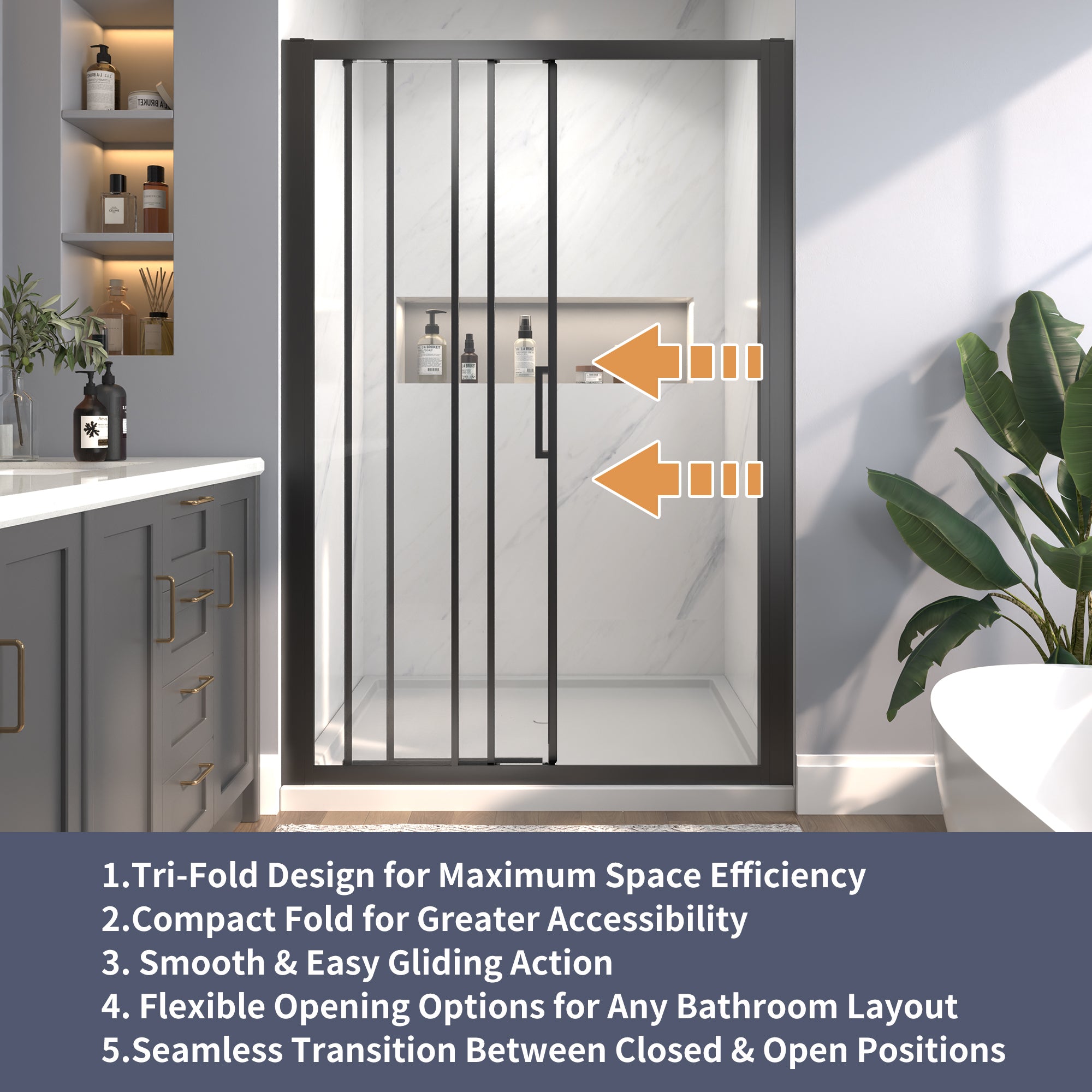 44-48"W x 70"H Trifold Sliding Shower Door