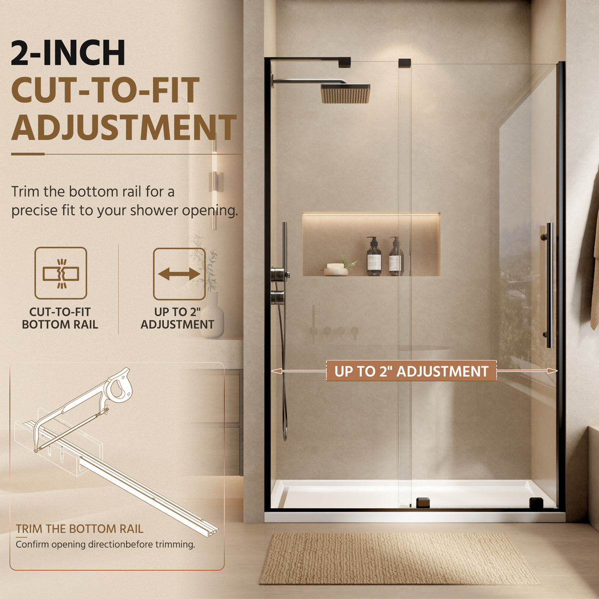 48" Frameless Sliding Shower Door Open-Top Design