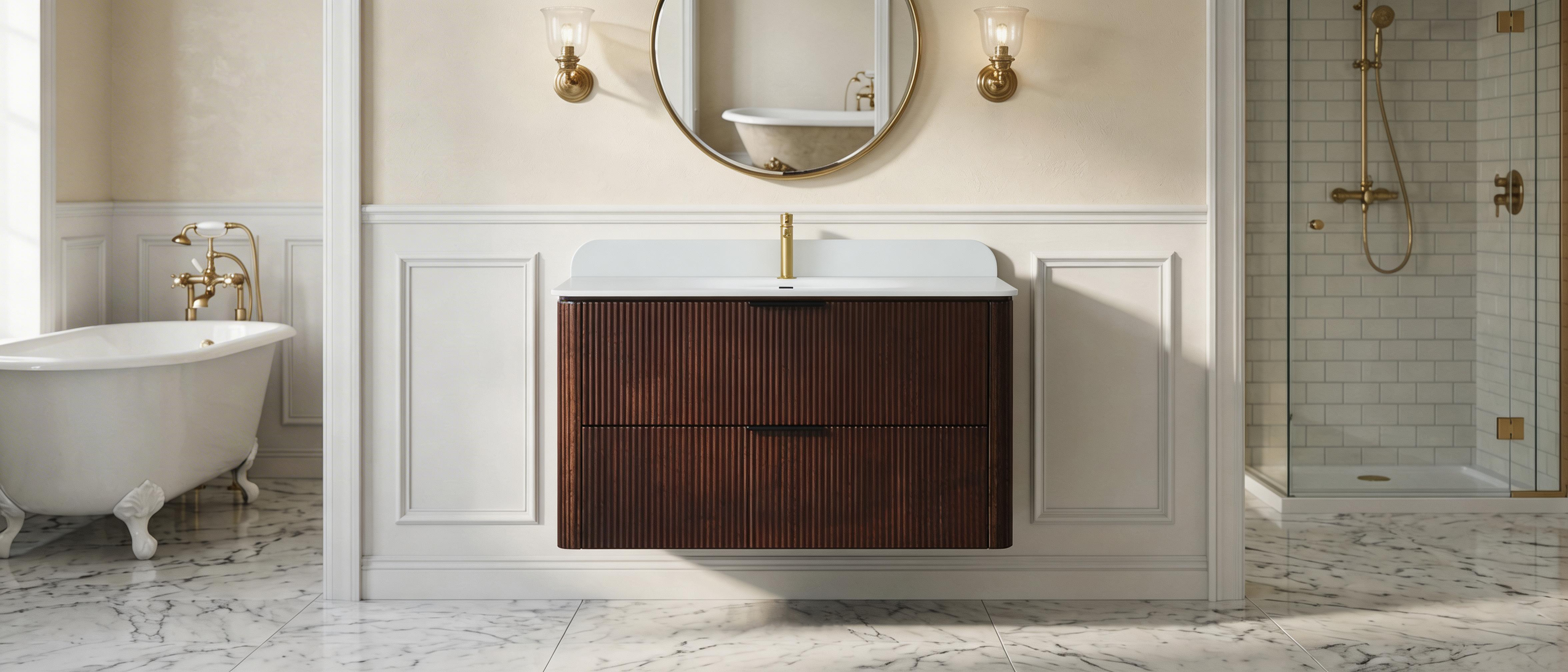 36-Inch Walnut Floating Bathroom Vanity with Sink