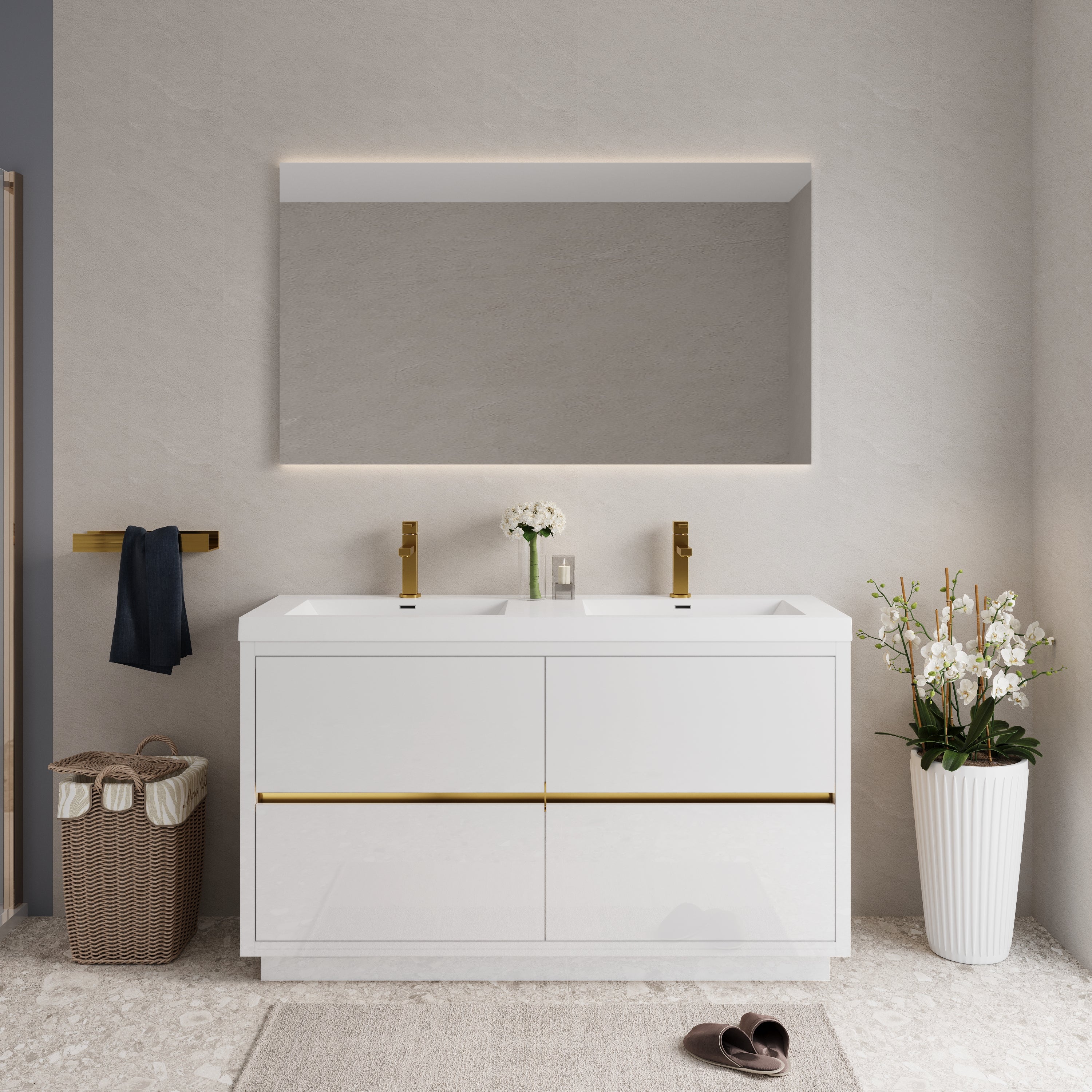 60 Inch Freestanding Vanity with Double Sinks