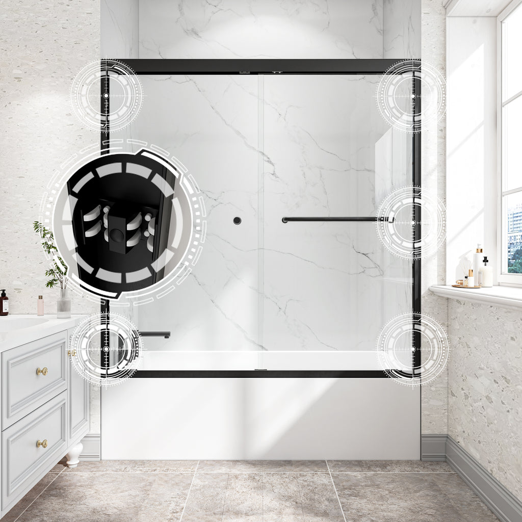 55-60"W x 60"H Bypass Bathtub Sliding Shower Door with Frame