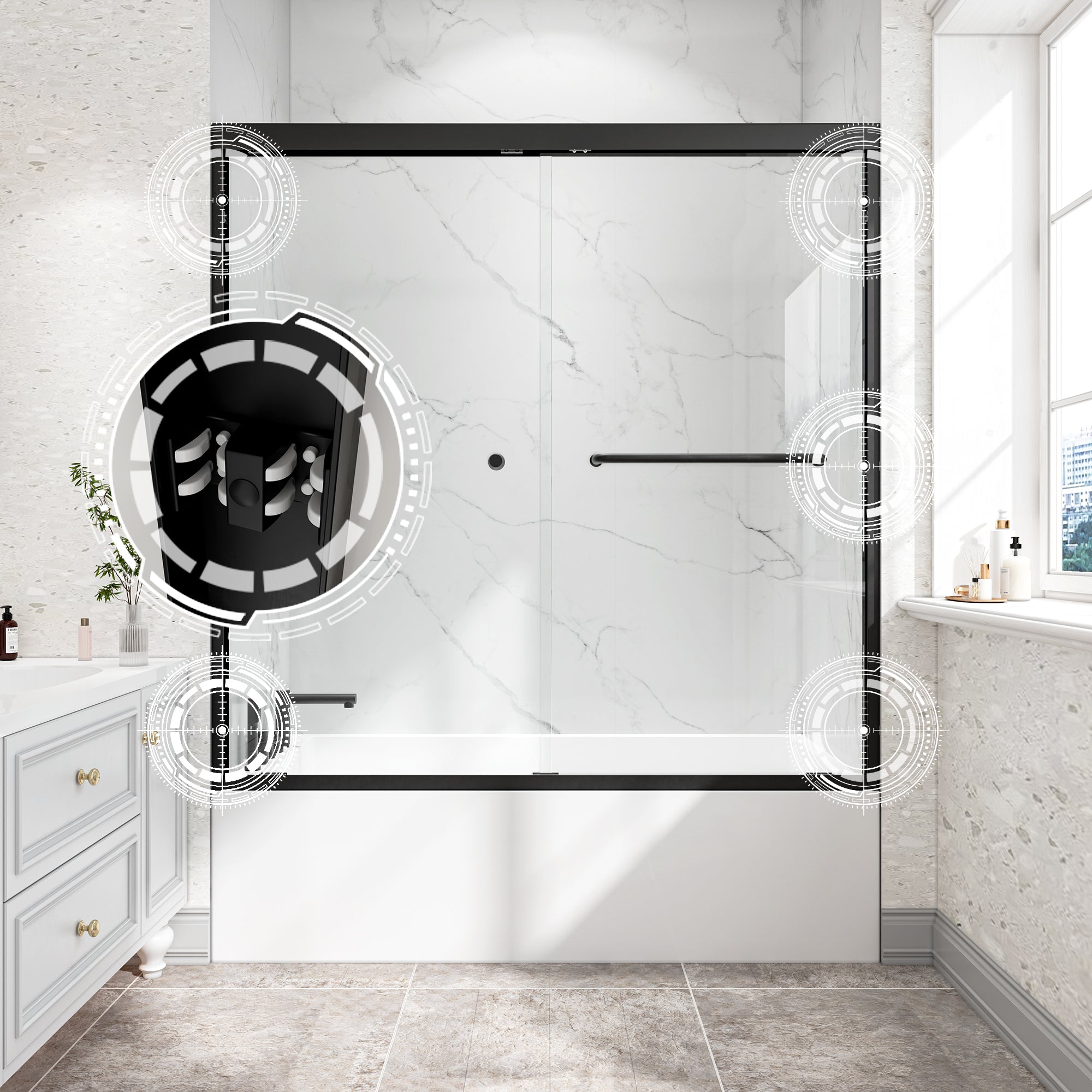55-60"W x 60"H Bypass Bathtub Sliding Shower Door with Frame