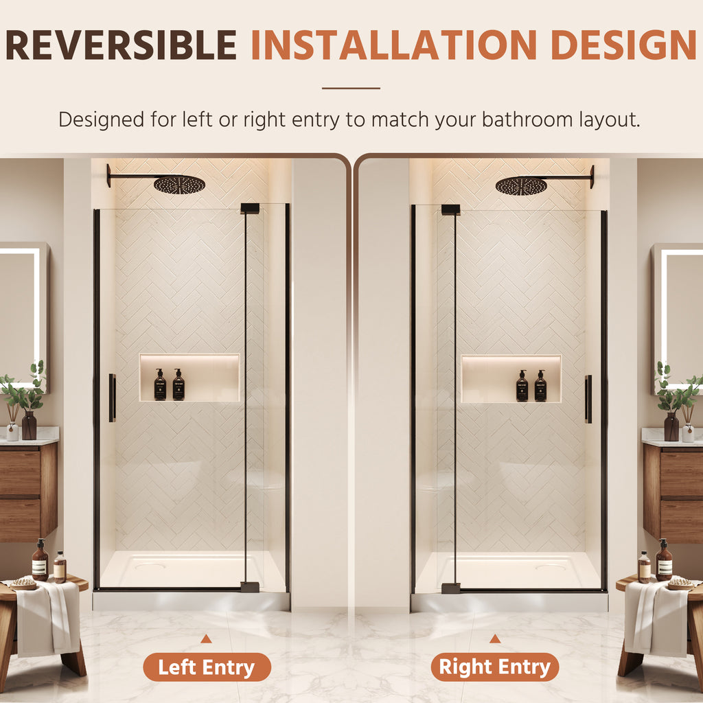 36"Wx70"H Frameless Pivot Shower Door, Matte Black