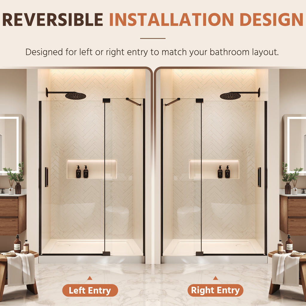 48"Wx70"H Frameless Pivot Shower Door, Matte Black
